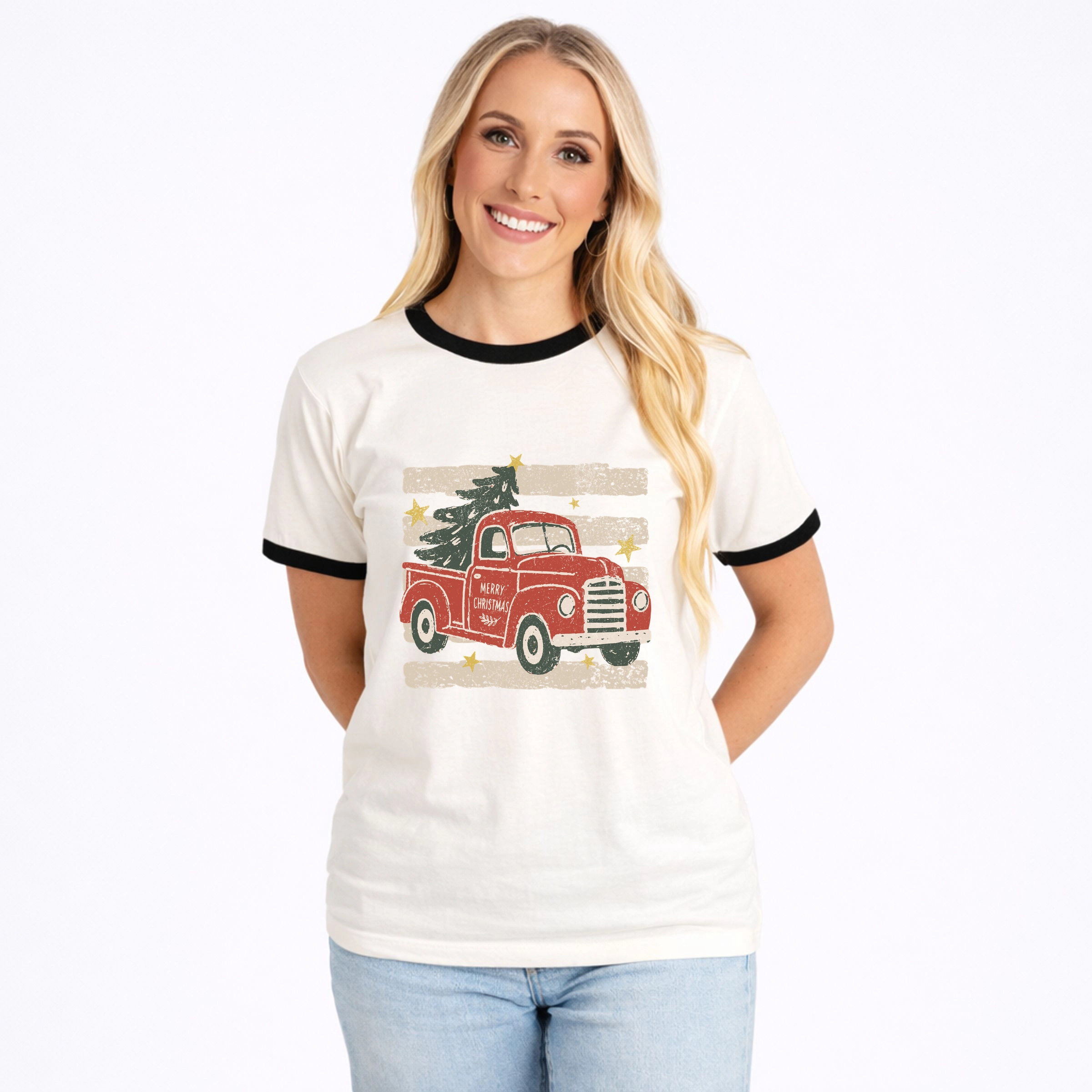 Simply Sage Market - Women's Ringer Graphic T-Shirt Red Truck Stripes