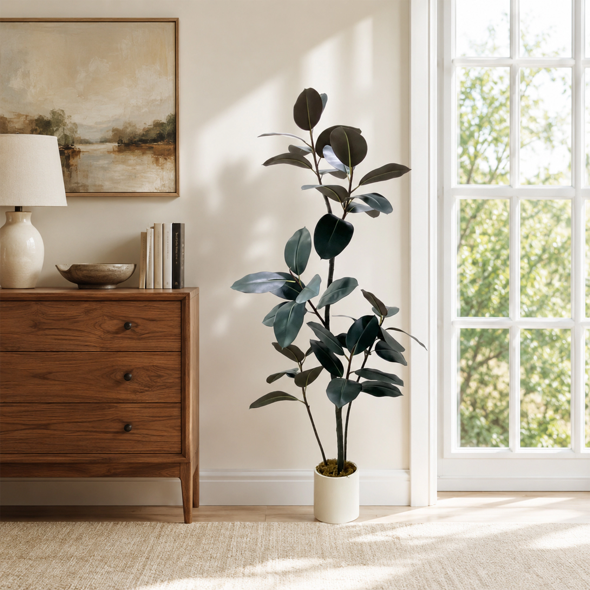 6FT Artificial Rubber Tree with Pot Large Indoor Fake