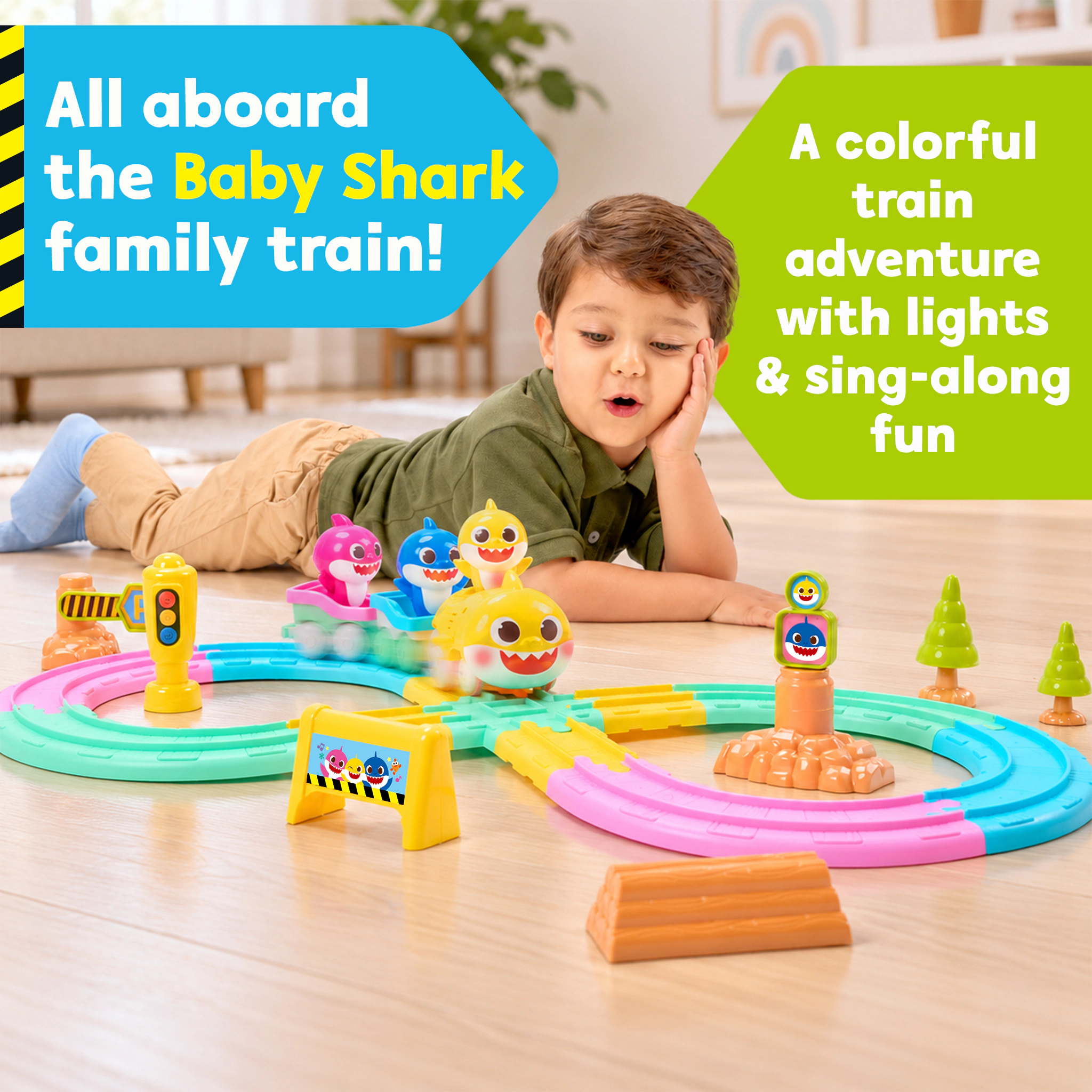 Pinkfong Kids Baby Shark Train Track Expansion Set - Flexible Snap-Together Track Pieces for Baby Shark Musical Train