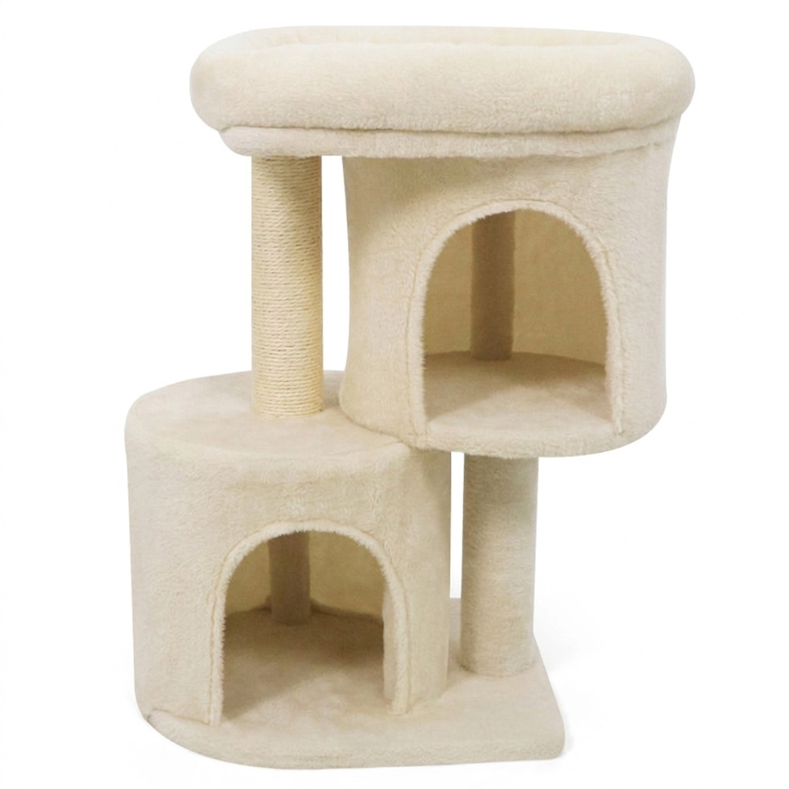 SUGIFT Multi-Level Cat Tree Tower with Large Padded Perch Dual Condos and Sisal Scratching Post 29-lb Capacity Beige