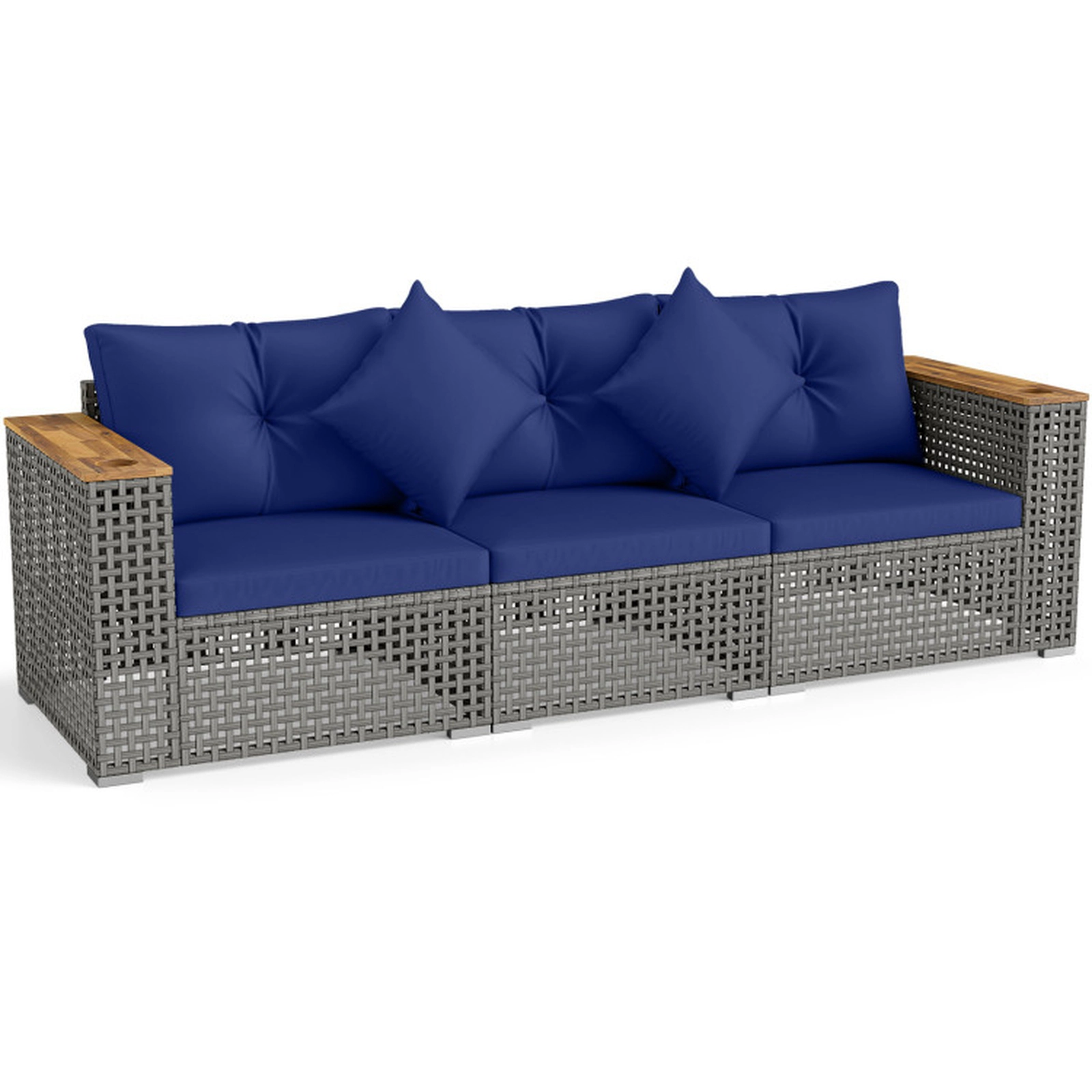 SUGIFT 3-Piece Modular Patio Wicker Sectional Sofa Set 1 Armless 2 Corner Sofas 400-lb per Seat 86.5-in Wide Navy