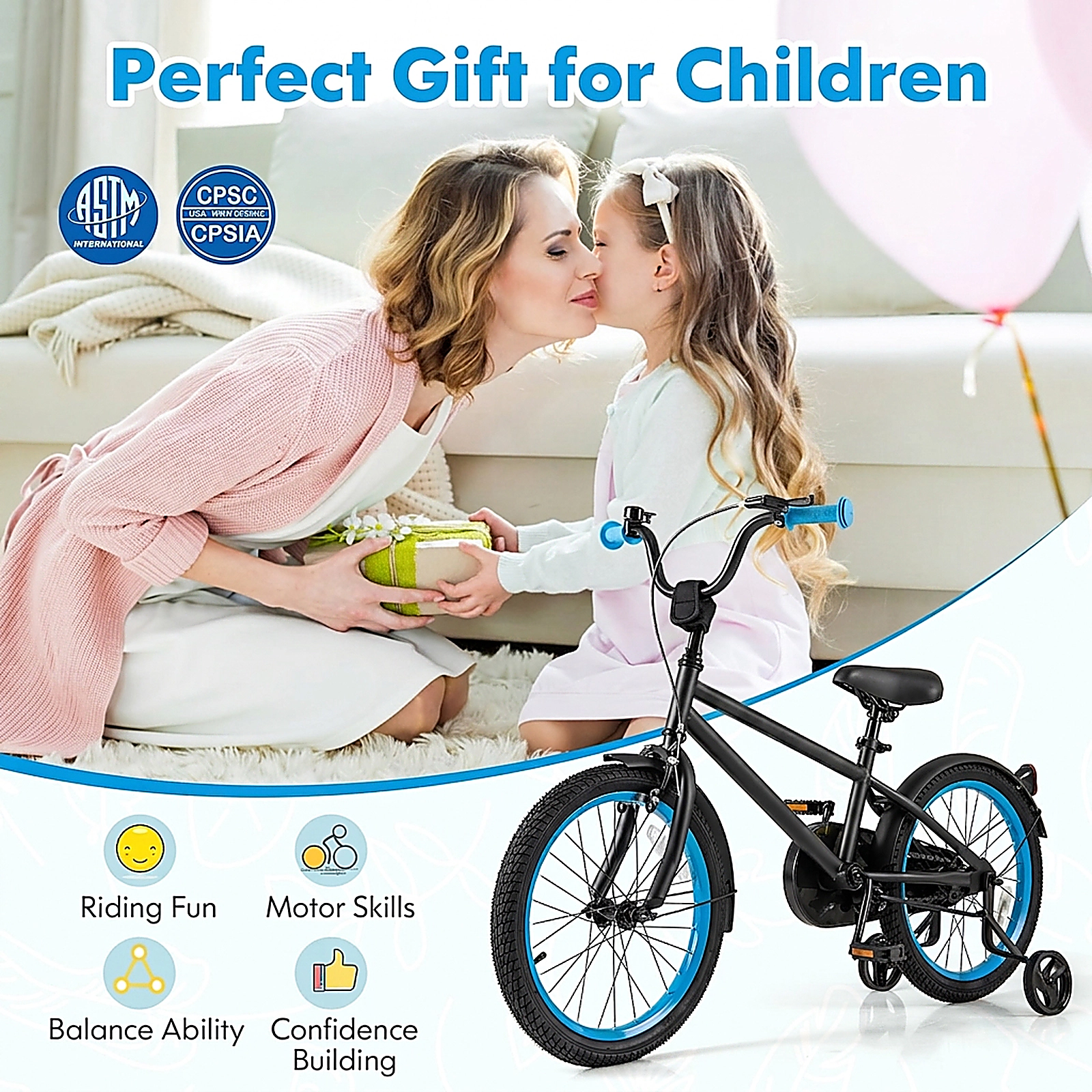 SUGIFT 18 in Kids Bike Black and Blue with Adjustable Saddle and Handlebar