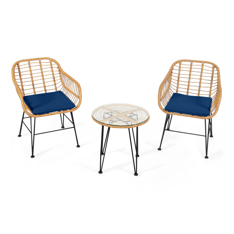 Hivvago 3 Pieces Rattan Furniture Set With Cushioned Chair Table