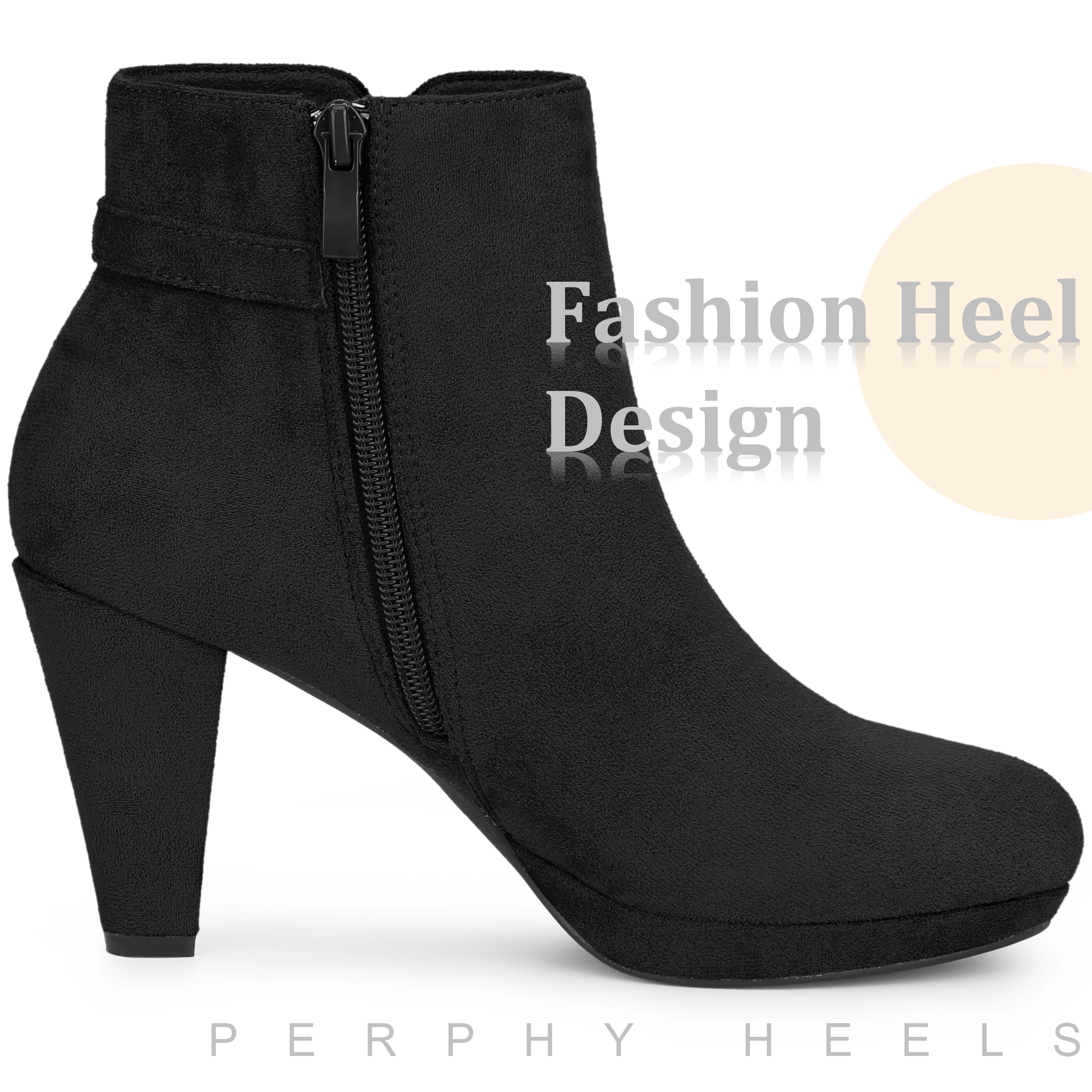 BLISSFUL STEP Women Chunky Heel Round Toe Low Platform Ankle Booties