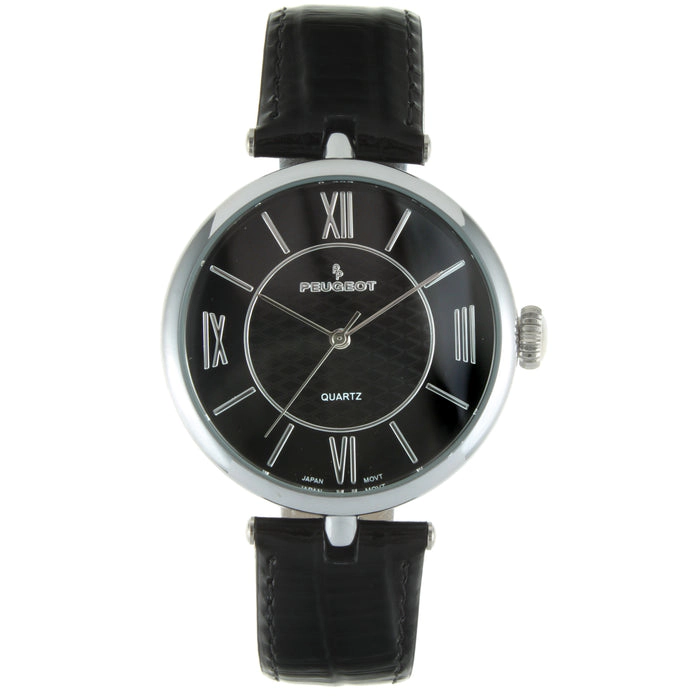 Peugeot Women's 38mm Watch T-Bar Dress Black Leather Strap