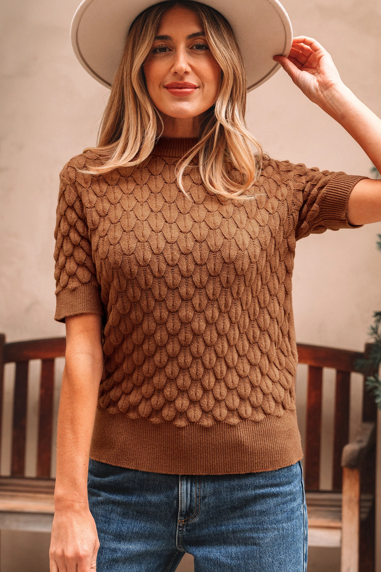 Threaded Pear Women's Malaysia Ribbed Short Sleeve Sweater