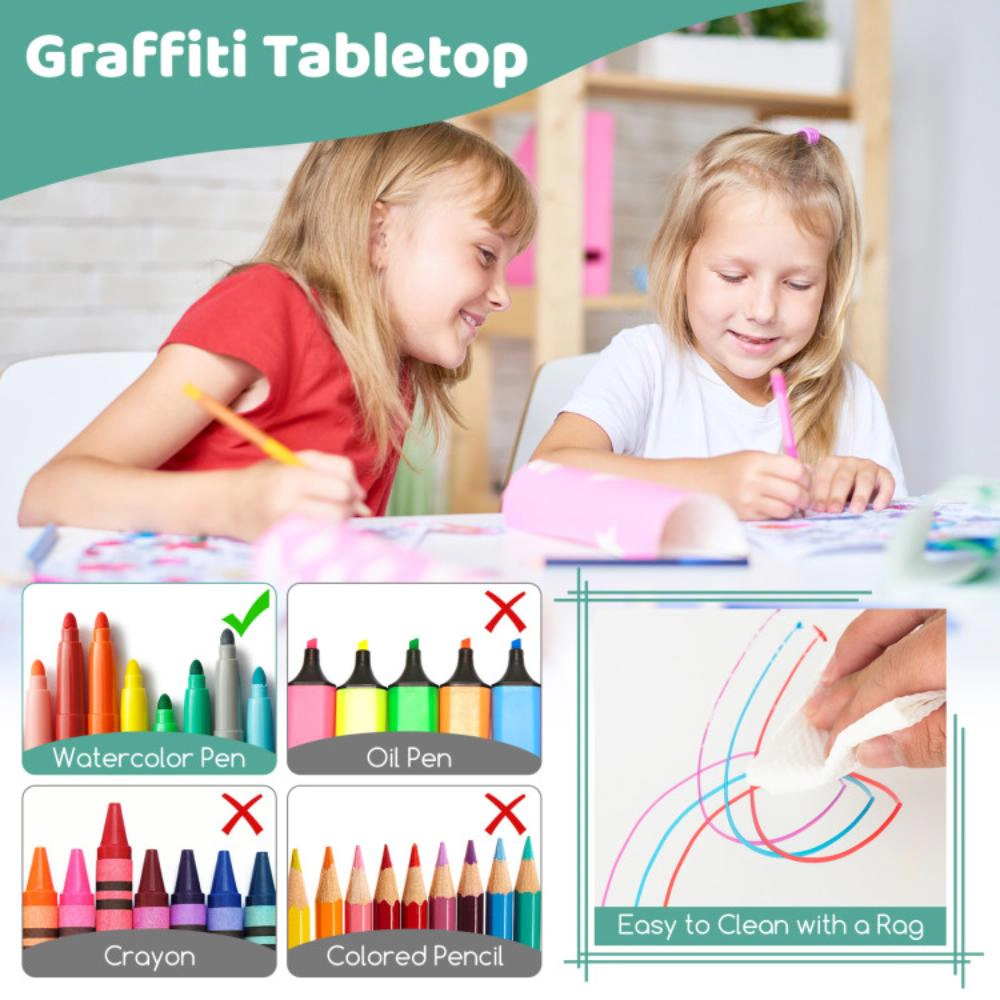 Hivvago Kids Table And Chairs Set For 4 With Graffiti Desktop