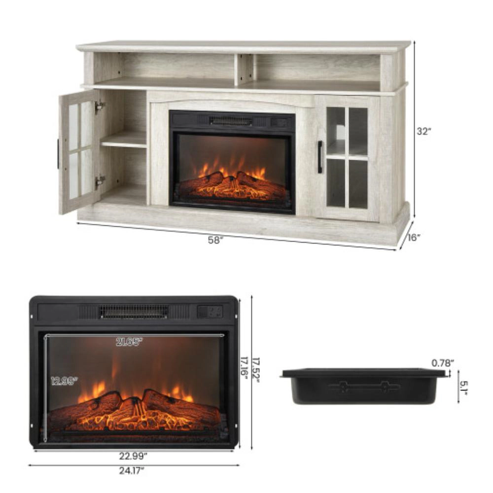 Hivvago Fireplace Tv Stand For Tvs Up To 65 Inch With Side Cabinets And Remote Control-Gray