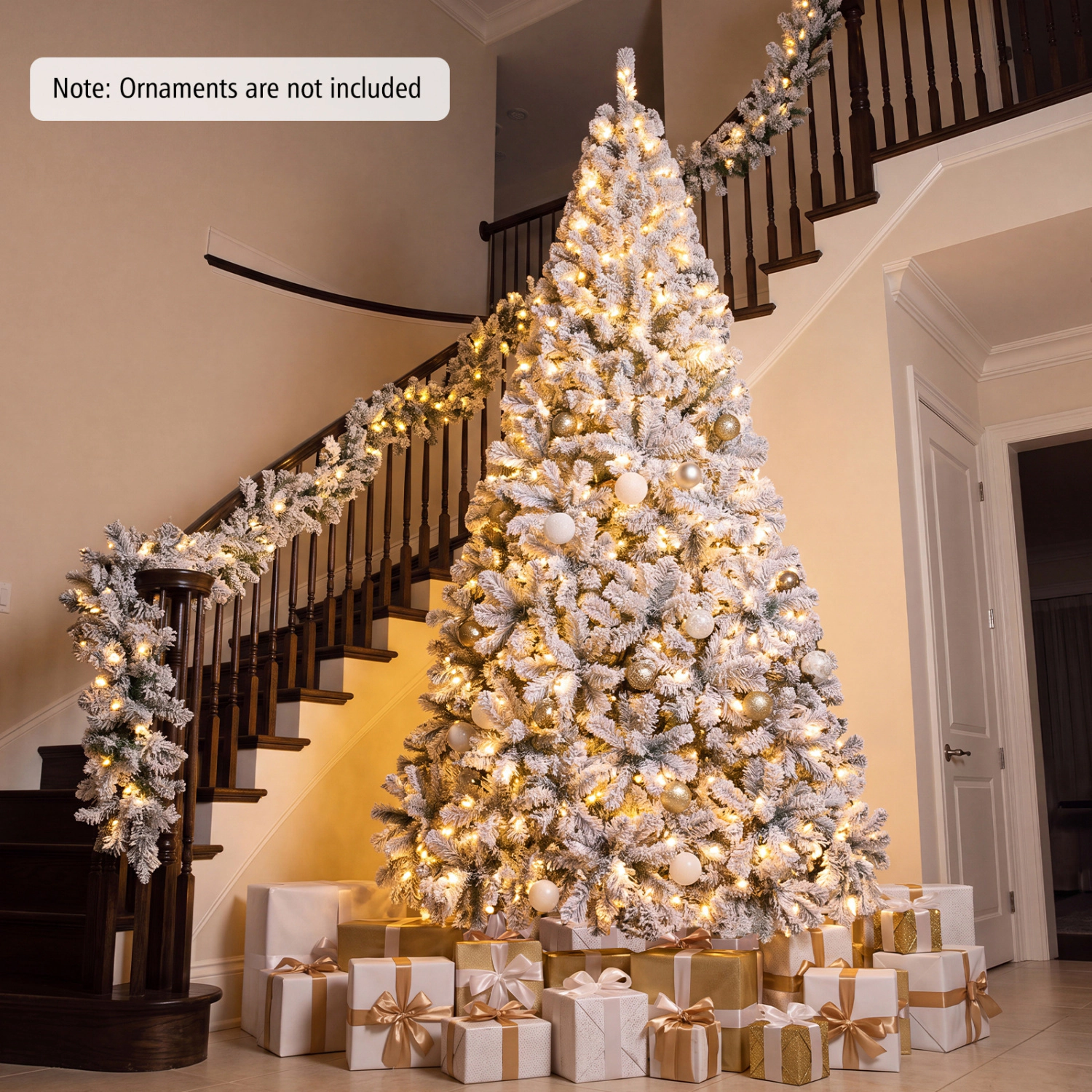 LJG Pre-Lit Premium Snow Flocked Hinged Artificial Christmas Tree