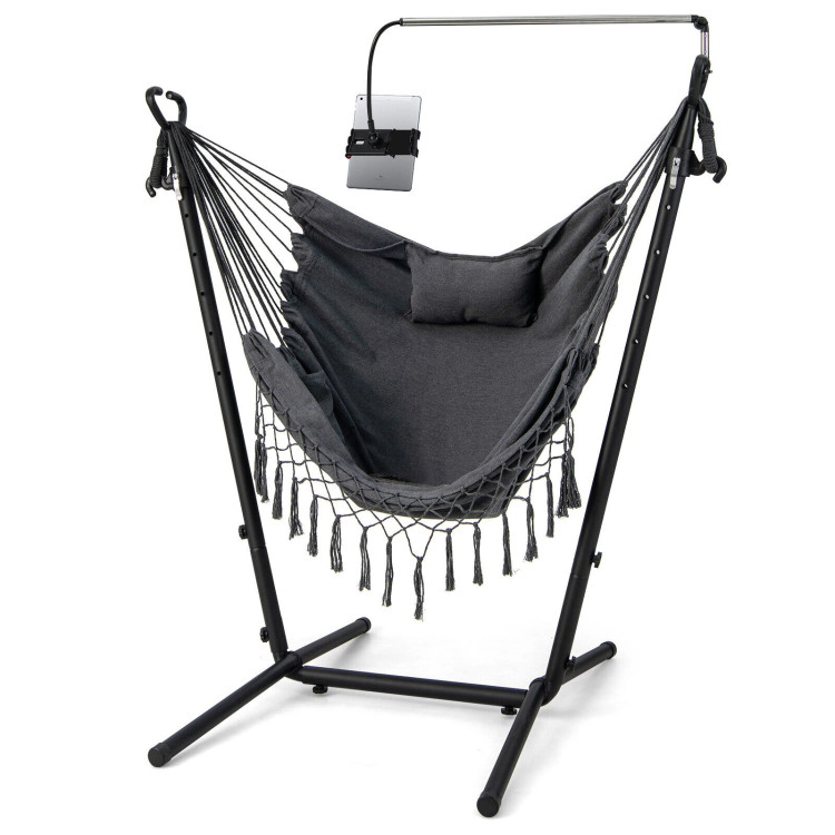 Hivvago Height Adjustable Hammock Chair With Phone Holder And Side Pocket-Gray