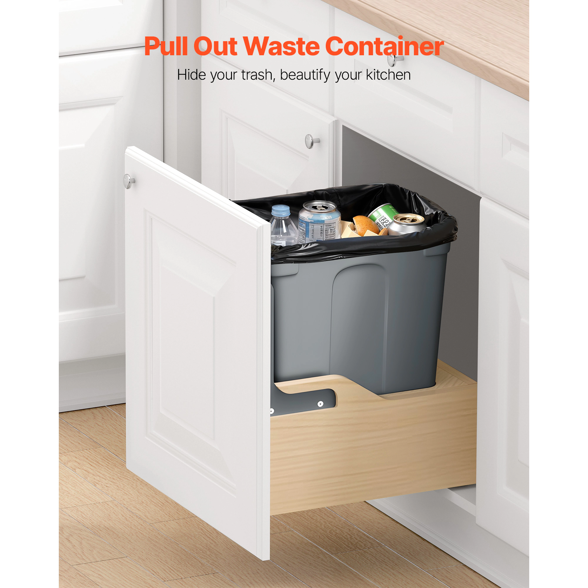 HONGGE Pullout Trash Can for Kitchen Cabinets 35 QT Garbage Waste Recycling Bin Under Mount Waste Container with Heavy