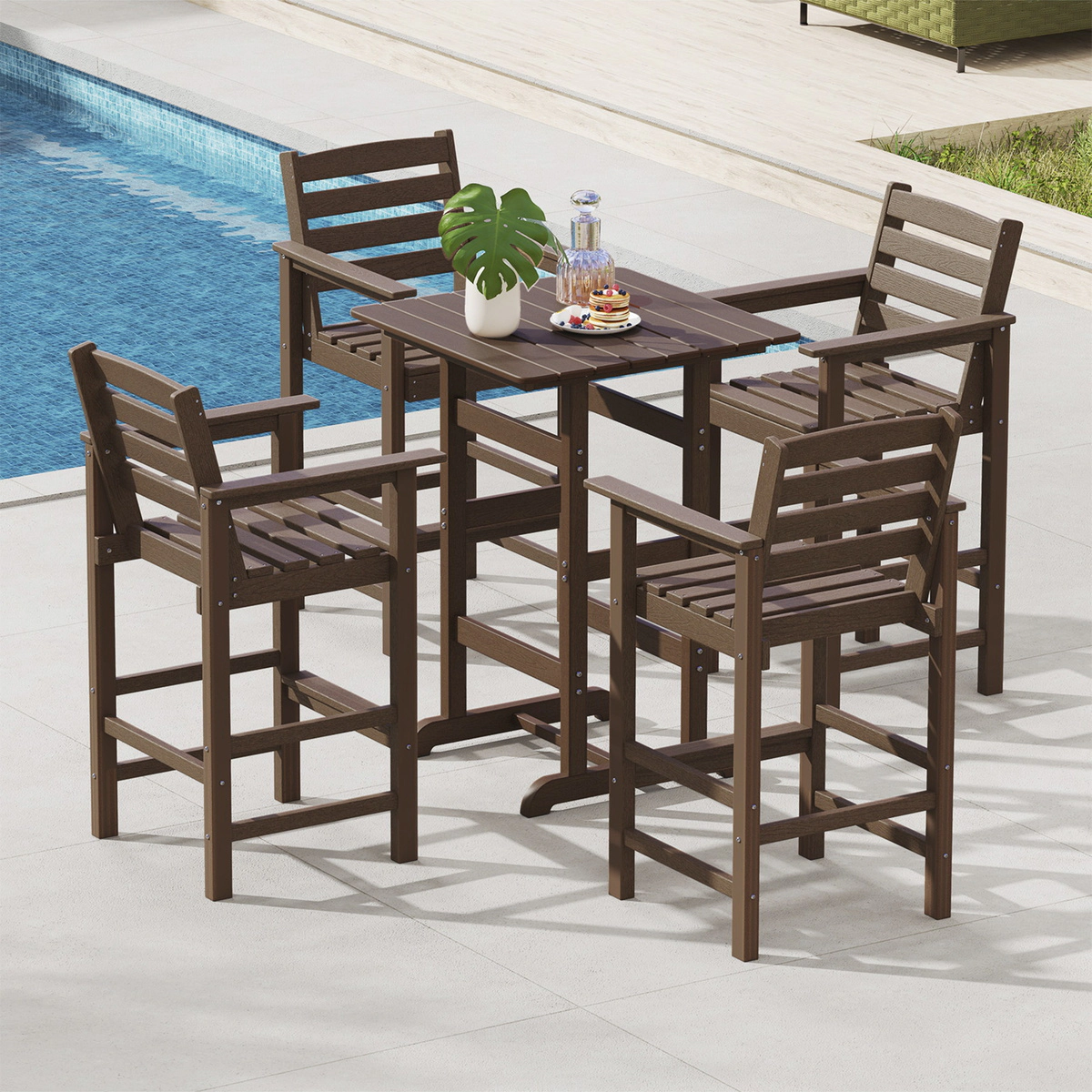 SUGIFT 30-in Square Bar Table Dining Table with Slatted Tabletop 135-lb Capacity for 25.5-31.5 in Bar Stools Brown