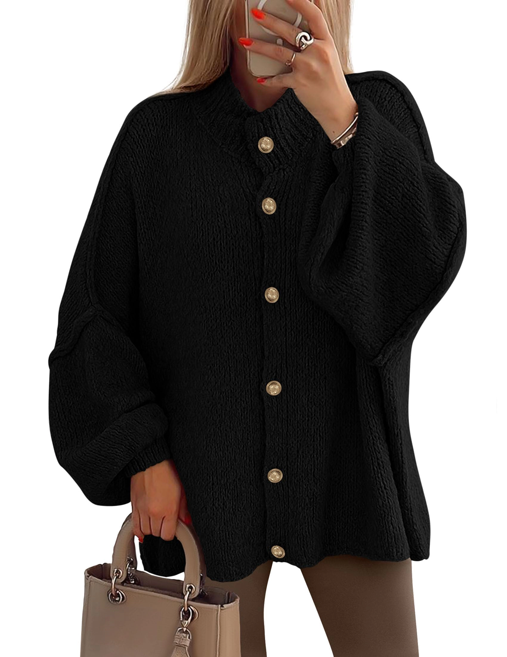 KOJOOIN Women's Oversized Chunky Knit Cardigan Button Front Ribbed Loose Fit Sweater Fall Winter Outerwear