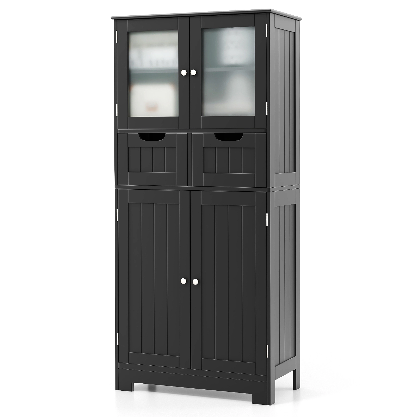 SlickBlue 4-Door Bathroom Storage Cabinet with Drawers & Glass Doors