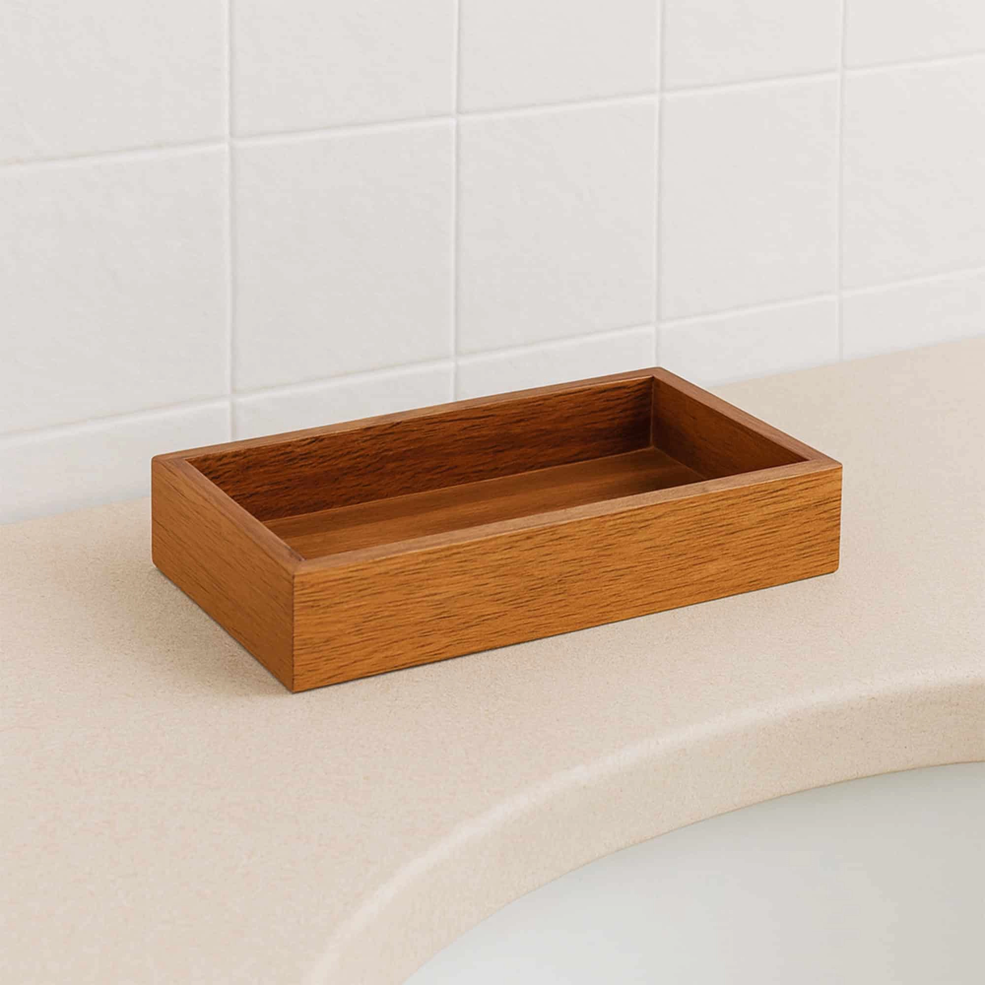 Evideco French Home Goods Solid Acacia Wood Soap Tray - Rectangular Natural Finish