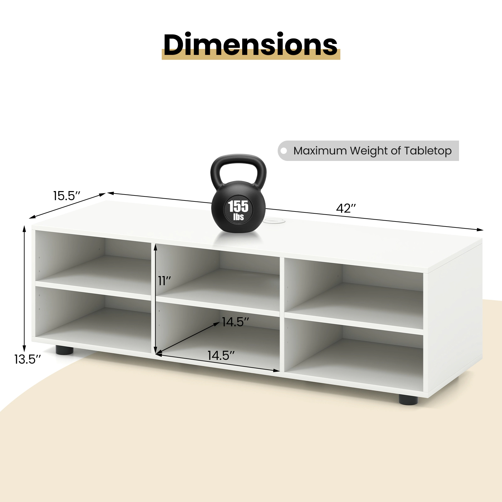 SUGIFT TV Stand with 6 Storage Compartments for TVs up to 55 in 135-lb Top Capacity 25-lb Shelf Capacity White