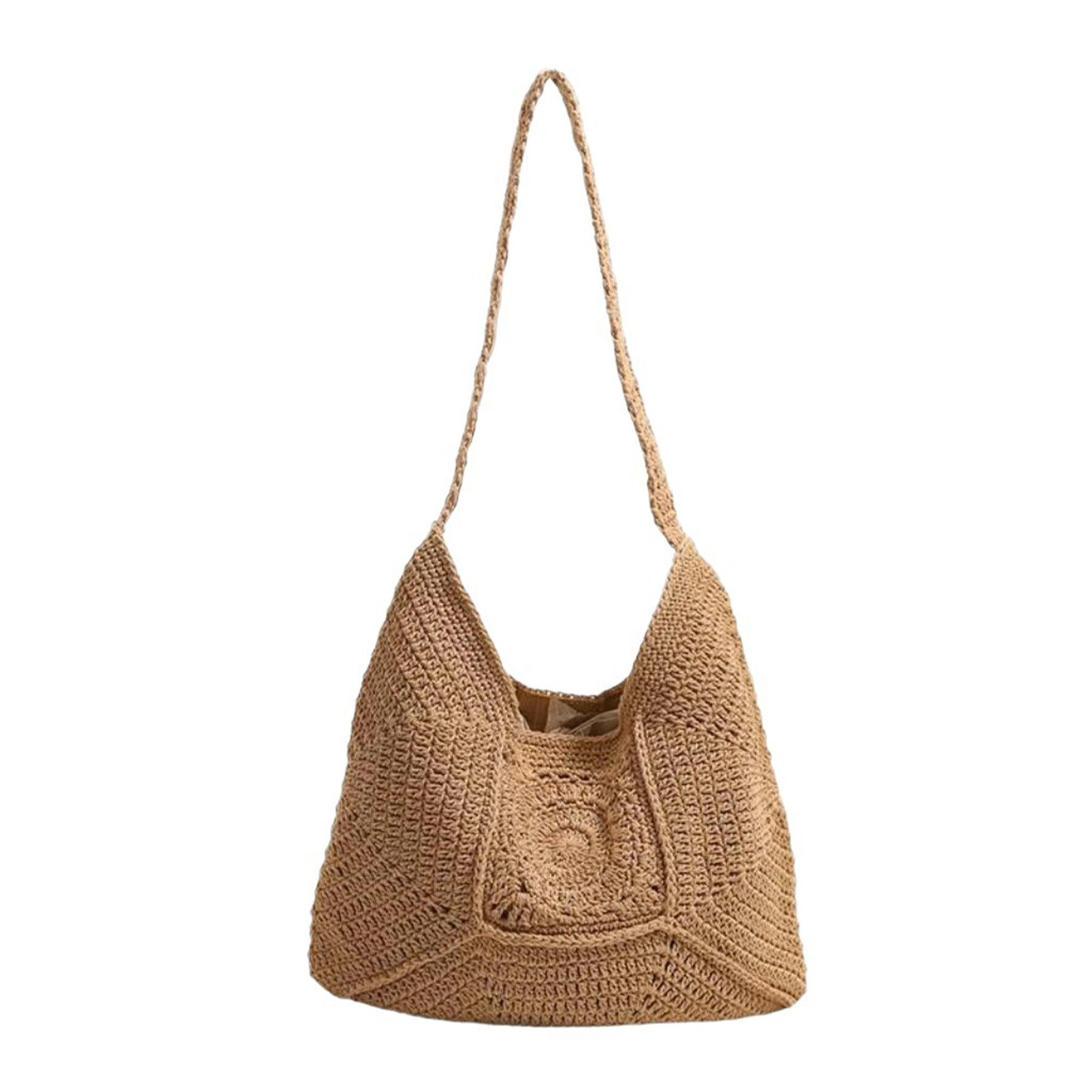 Alilang Women's Woven Crochet Shoulder Bag with Geometric Pattern Slouchy Hobo Lightweight Knit Handbag