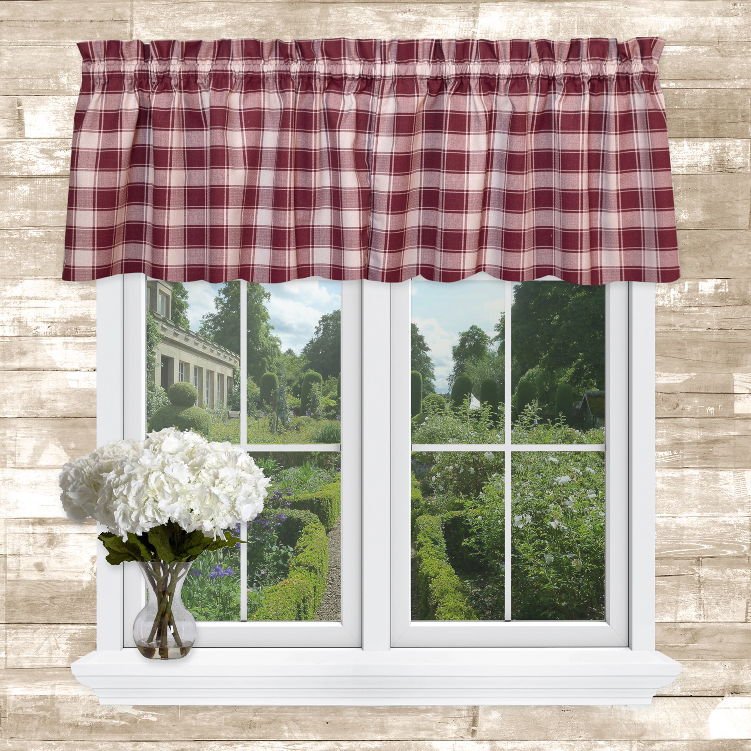 Ellis Curtain 50% Polyester 50% Cotton Country Check Tailored With 1.5" Rod Pocket Window Valance 58" x 15" Brick