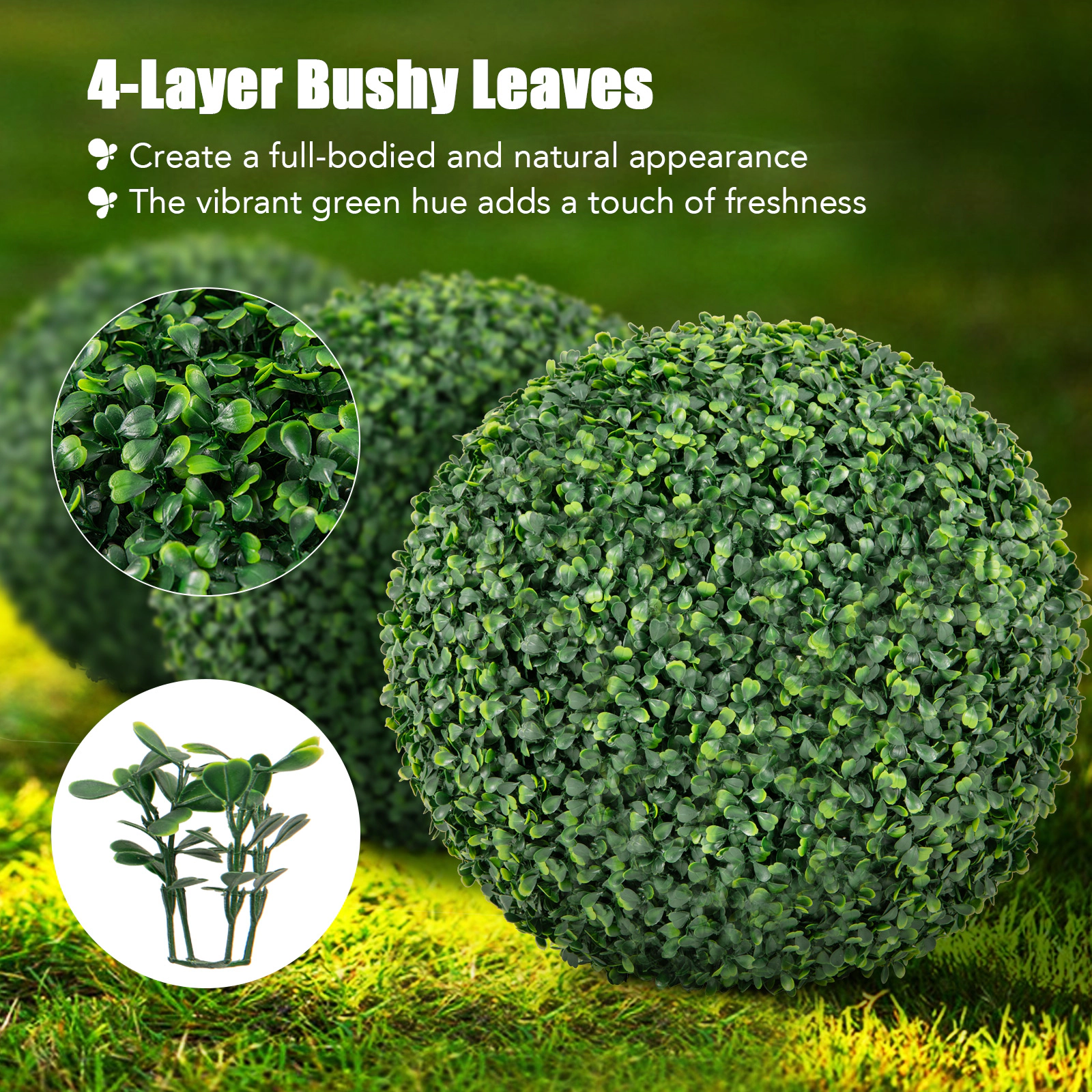 SUGIFT Set of 2 Interlocking Half Shell Artificial Boxwood Topiary Balls 16-in and 20-in Diameter 7-lb Green