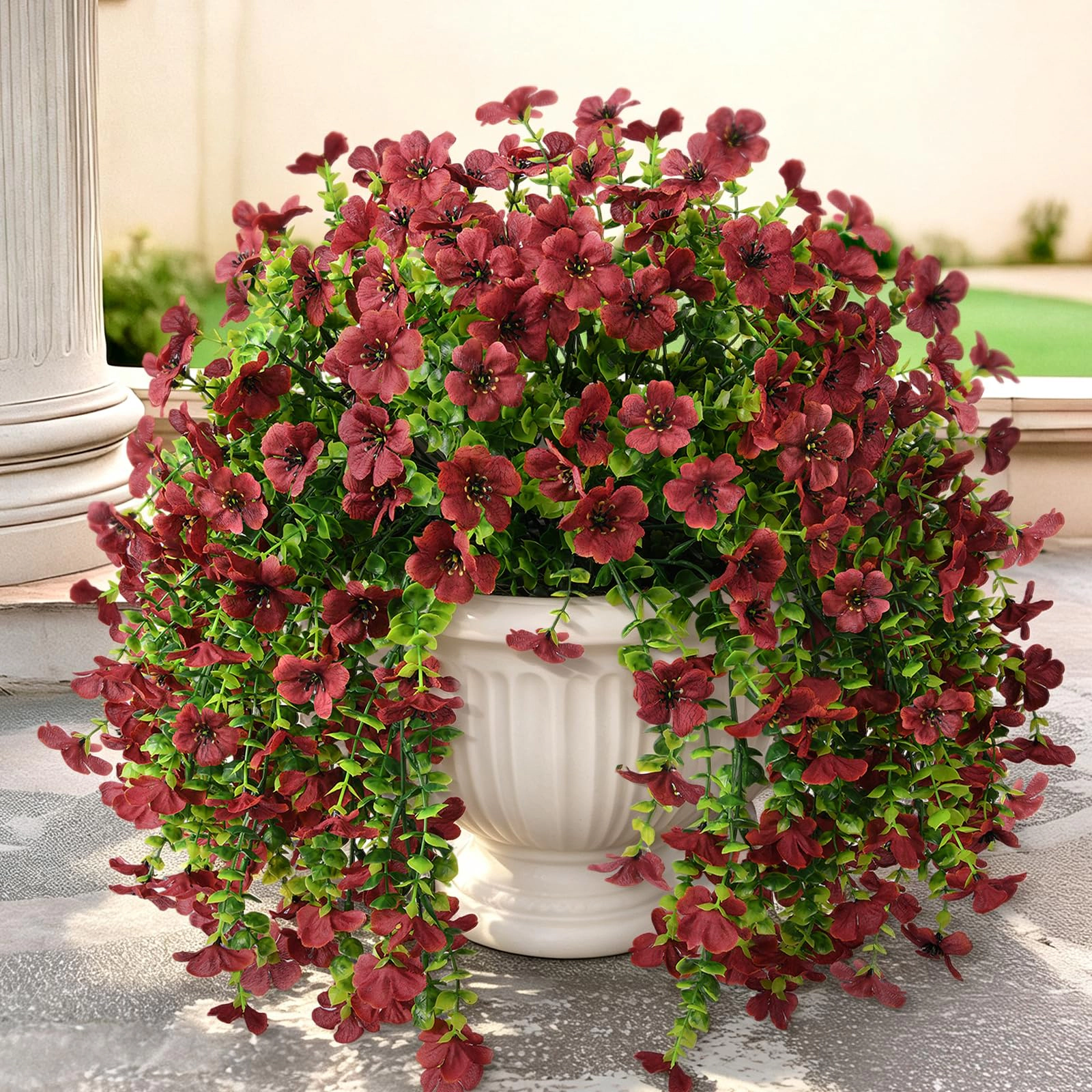 PUPWE Artificial Fall Flowers Mums Uv Hanging Plants For Outdoors Decor