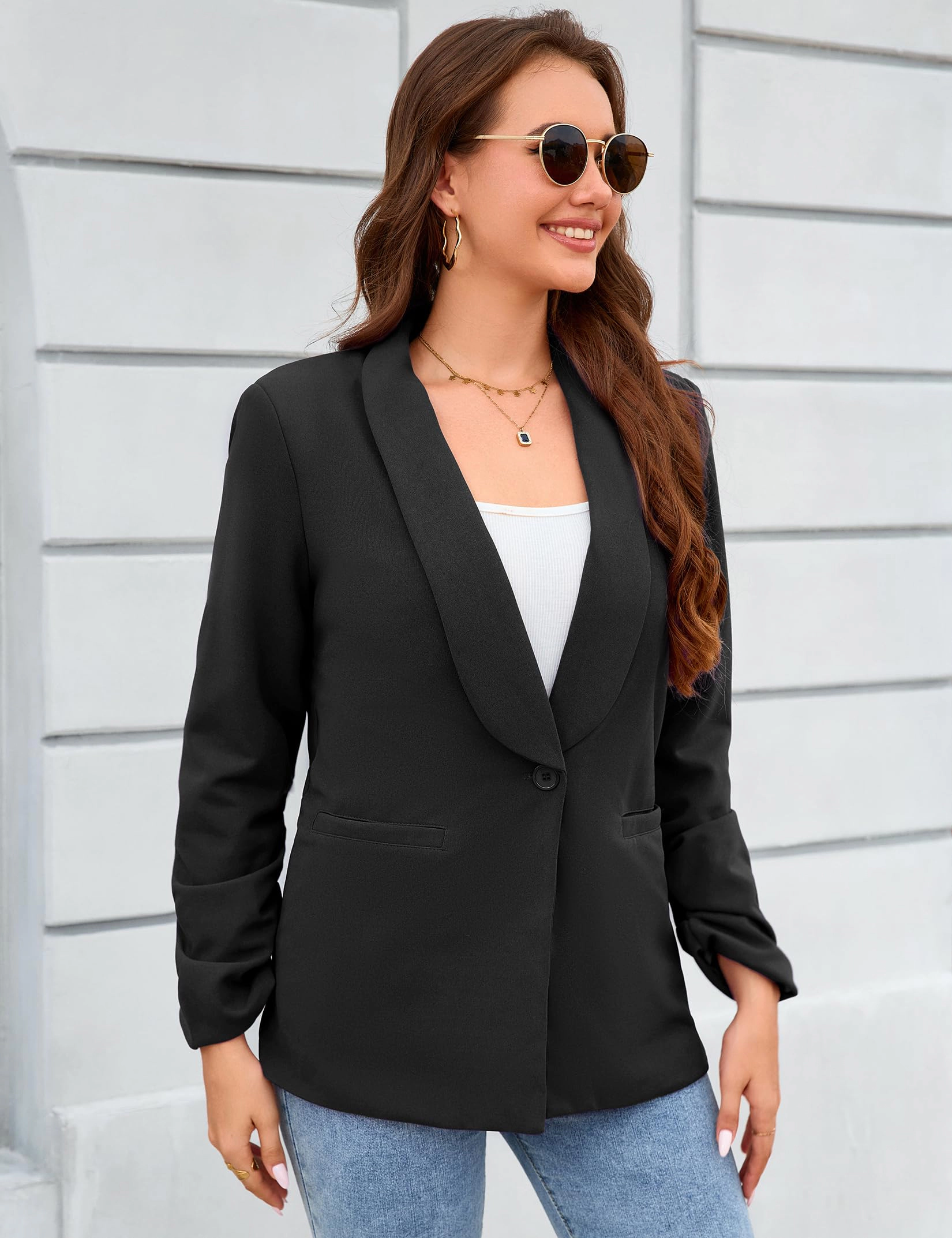 YesFashion Women's Long Sleeve Open Front Blazer