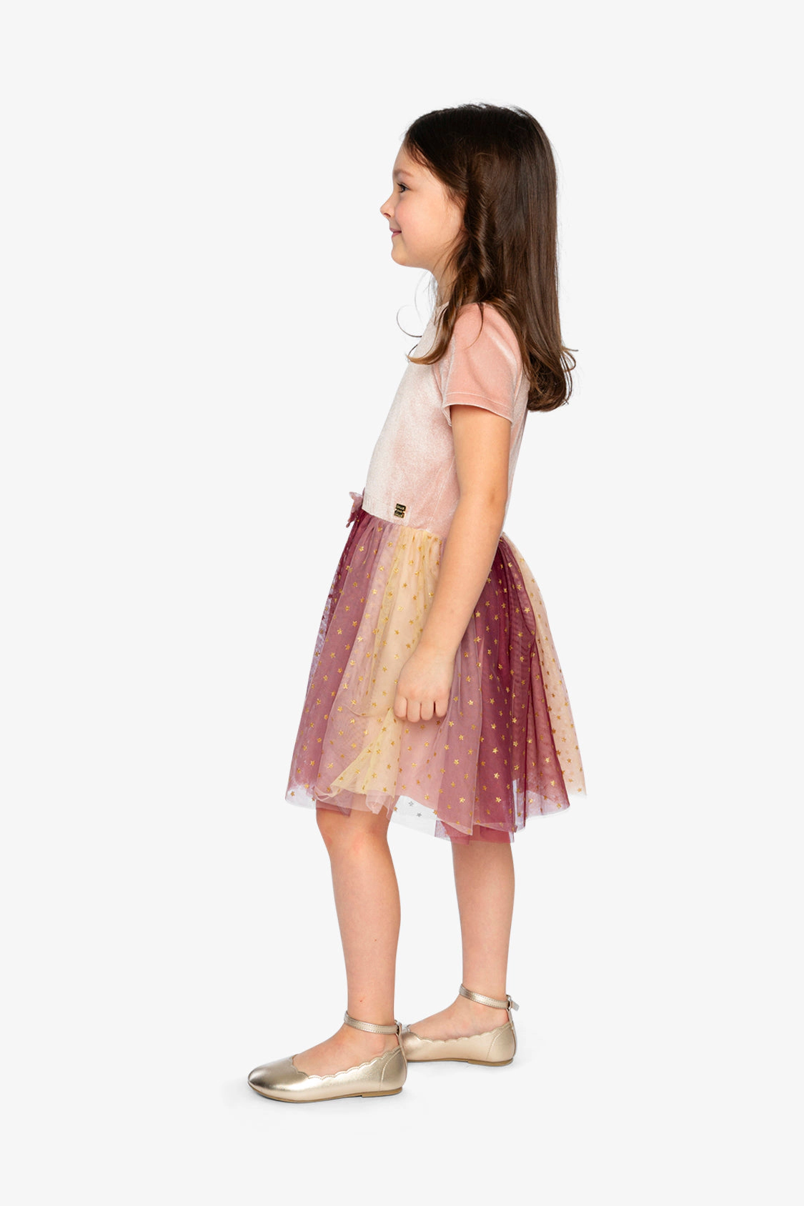 Deux par Girls Bi-Material Dress with Gradient Print Skirt