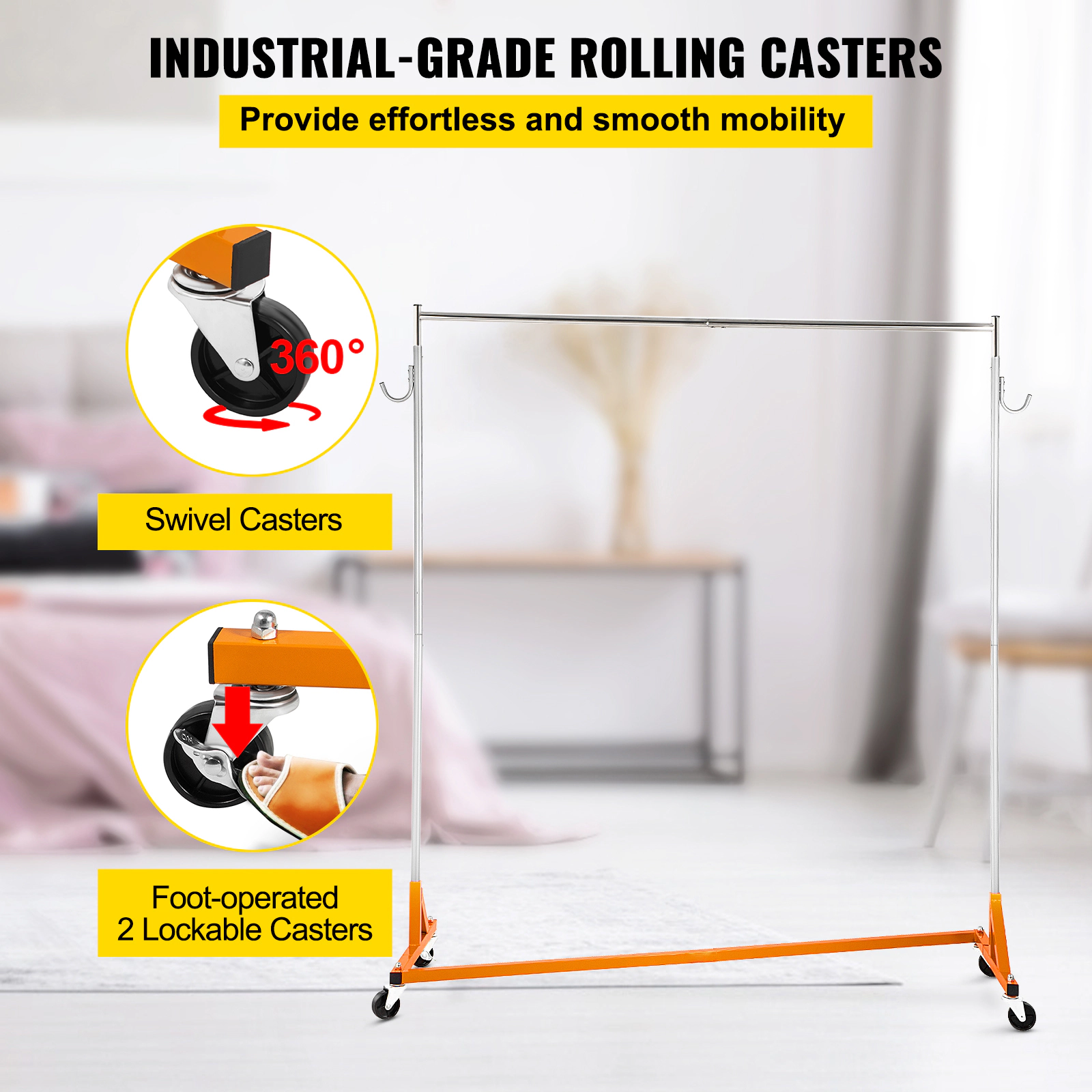 HONGGE Industrial Grade Z Base Garment Rack with Lockable Casters for Home Clothing Store Display
