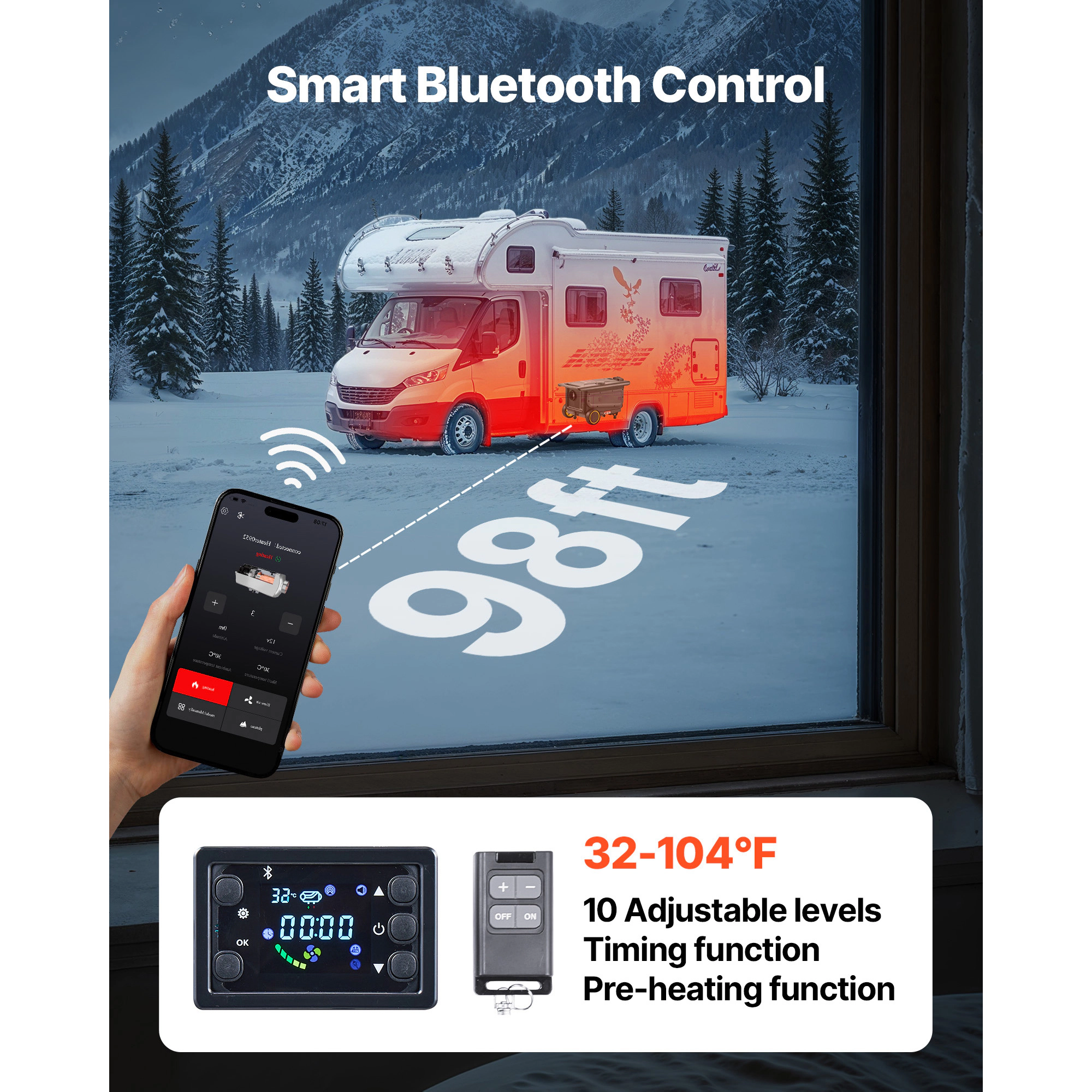 HONGGE Diesel Heater, 8KW, DC 12V, All One Portable Air Heater with Bluetooth APP Control