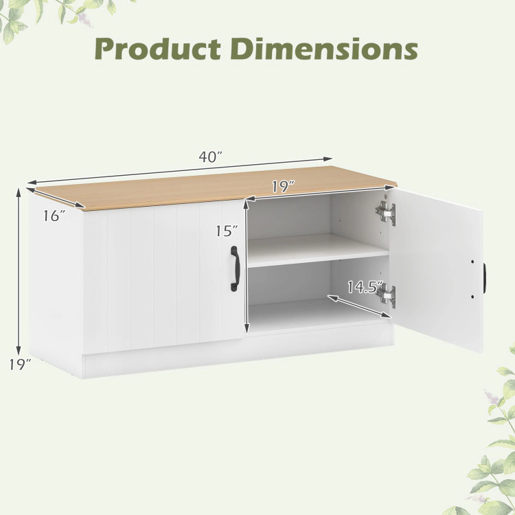 Hivvago 2-Door Shoe Bench Storage Cabinet with Adjustable Shelves