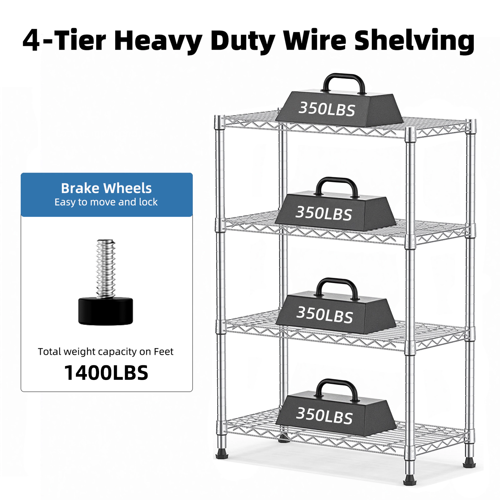 Flynama Steel Master 4 Tier Chrome Wire Shelving 1000lb Heavy Duty Space Saving Rack for Home Kitchen and Office