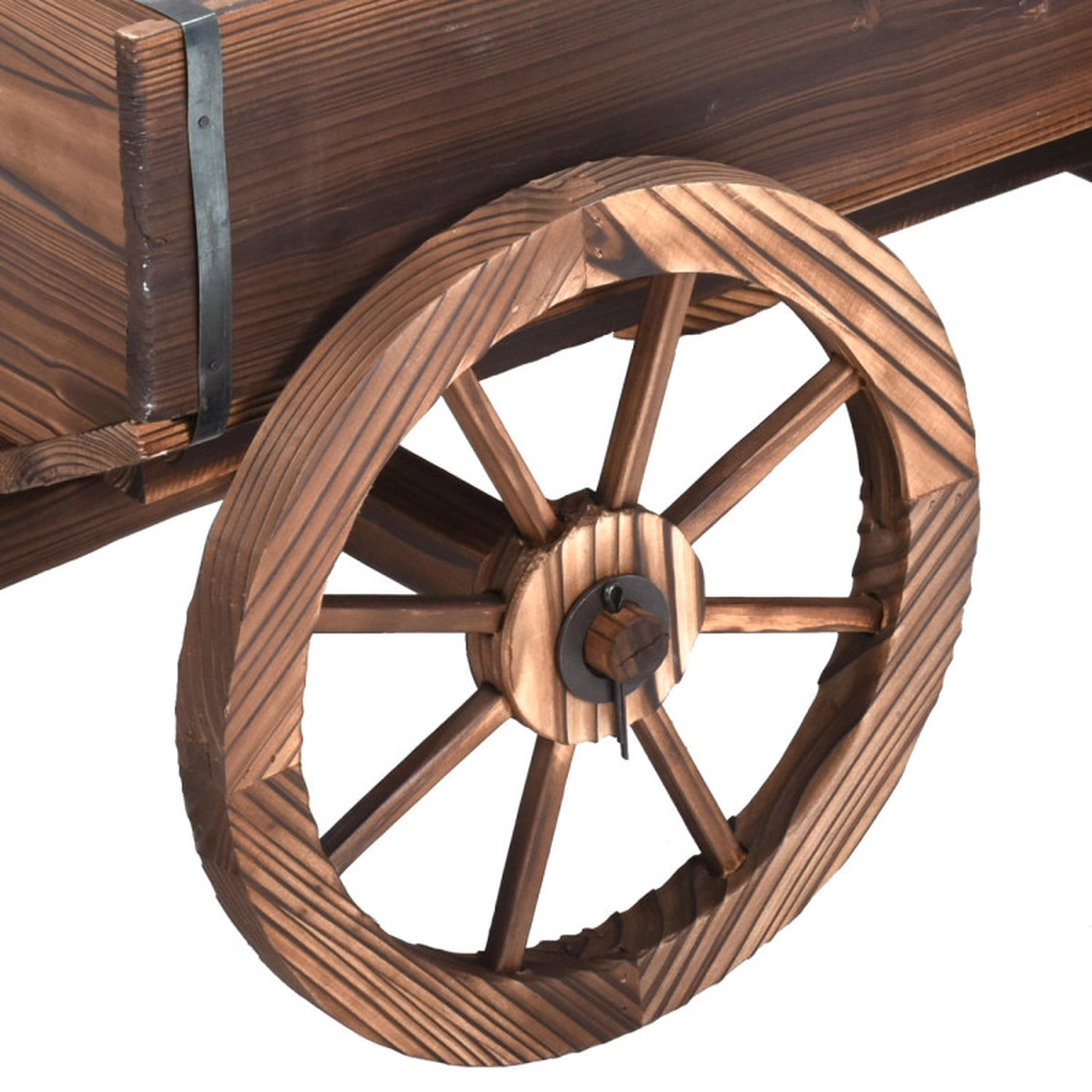SUGIFT Brown Fir Wood Wagon Planter Stand with 4 Wheels and Long Handle 47.2-in W 17-in D 21-in H 11.8-in Wheels