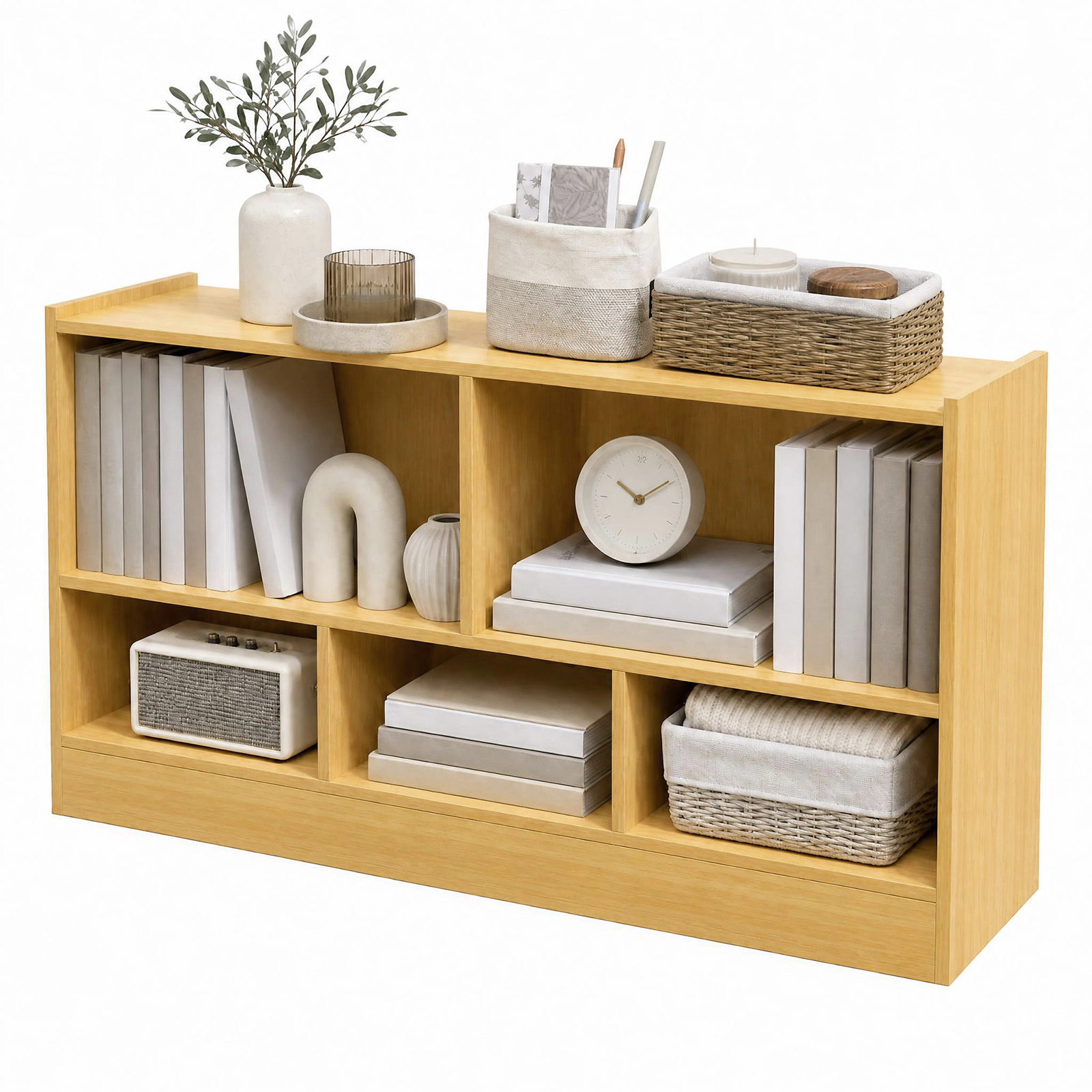 Costway Kids 2-Shelf Bookcase 5-Cube Wood Toy Storage Cabinet Organizer