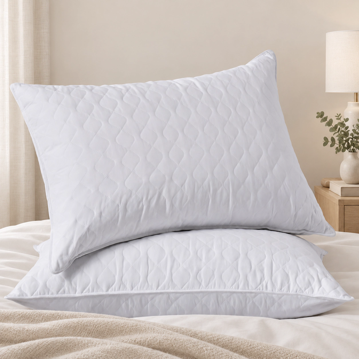 Unikome Quilted Goose Feather Pillow – Set of 2 for Soft and Supportive Comfort