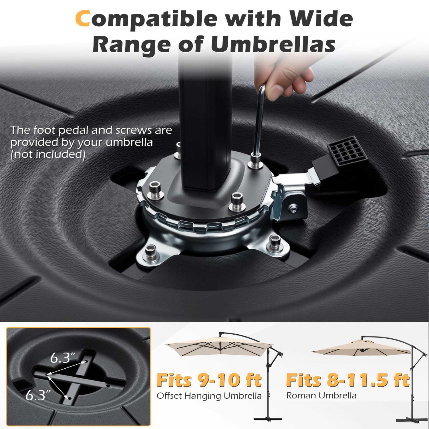 Slickblue Fillable Cantilever Patio Umbrella Base with Preinstalled Cross Bracket for Offset Umbrellas
