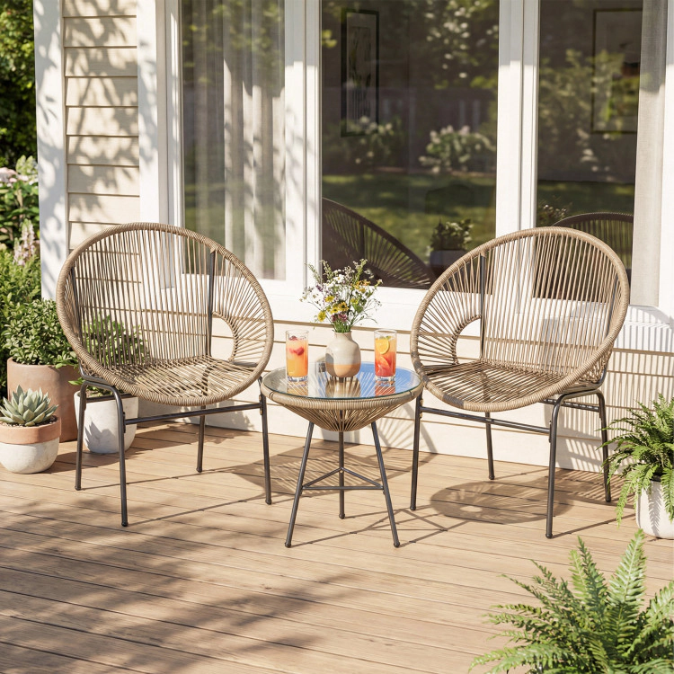 Hivvago 3 Pieces Patio Acapulco Furniture Bistro Set With Glass Table