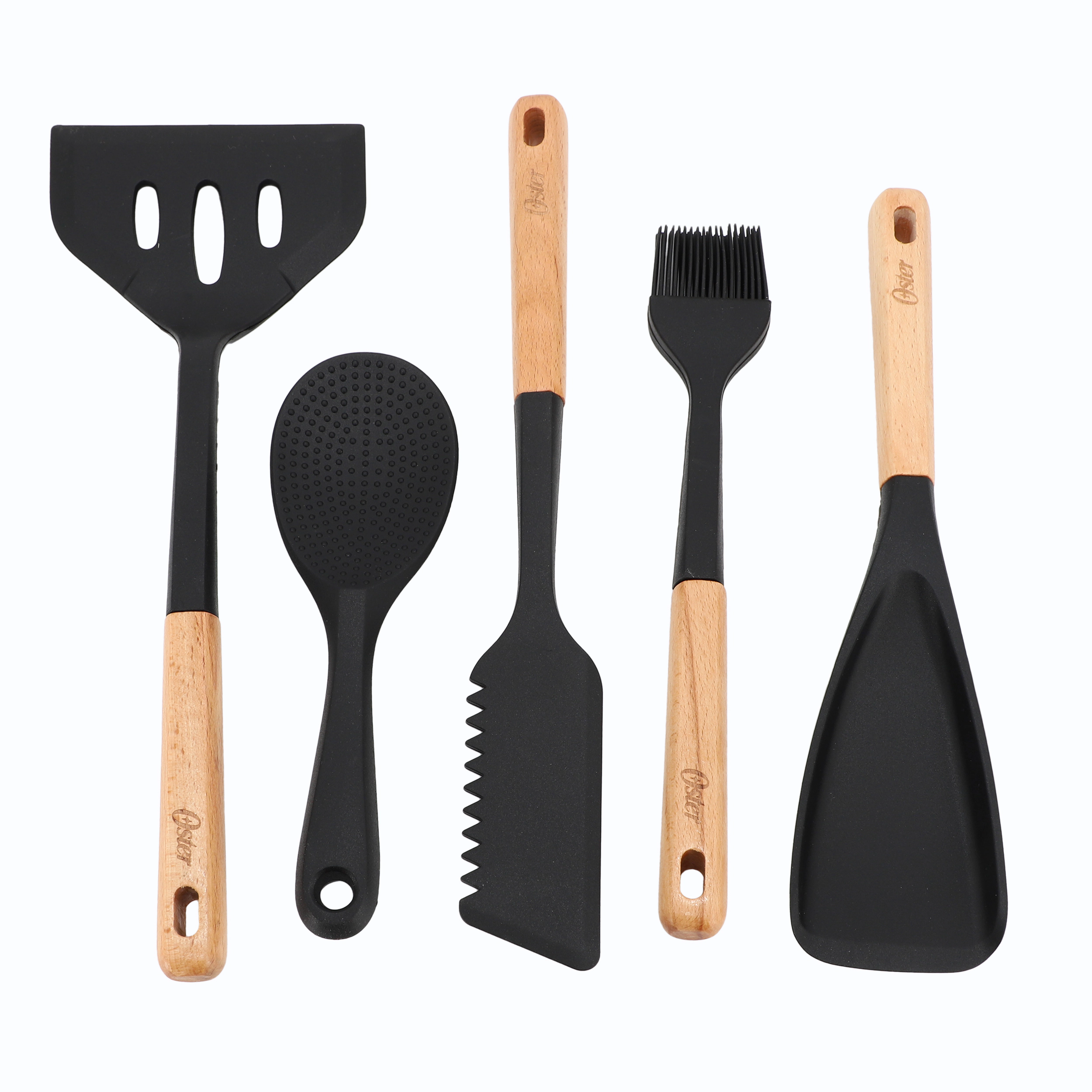 Oster Marion 5 Piece Silicone and Wood Kitchen Tool Set in Black