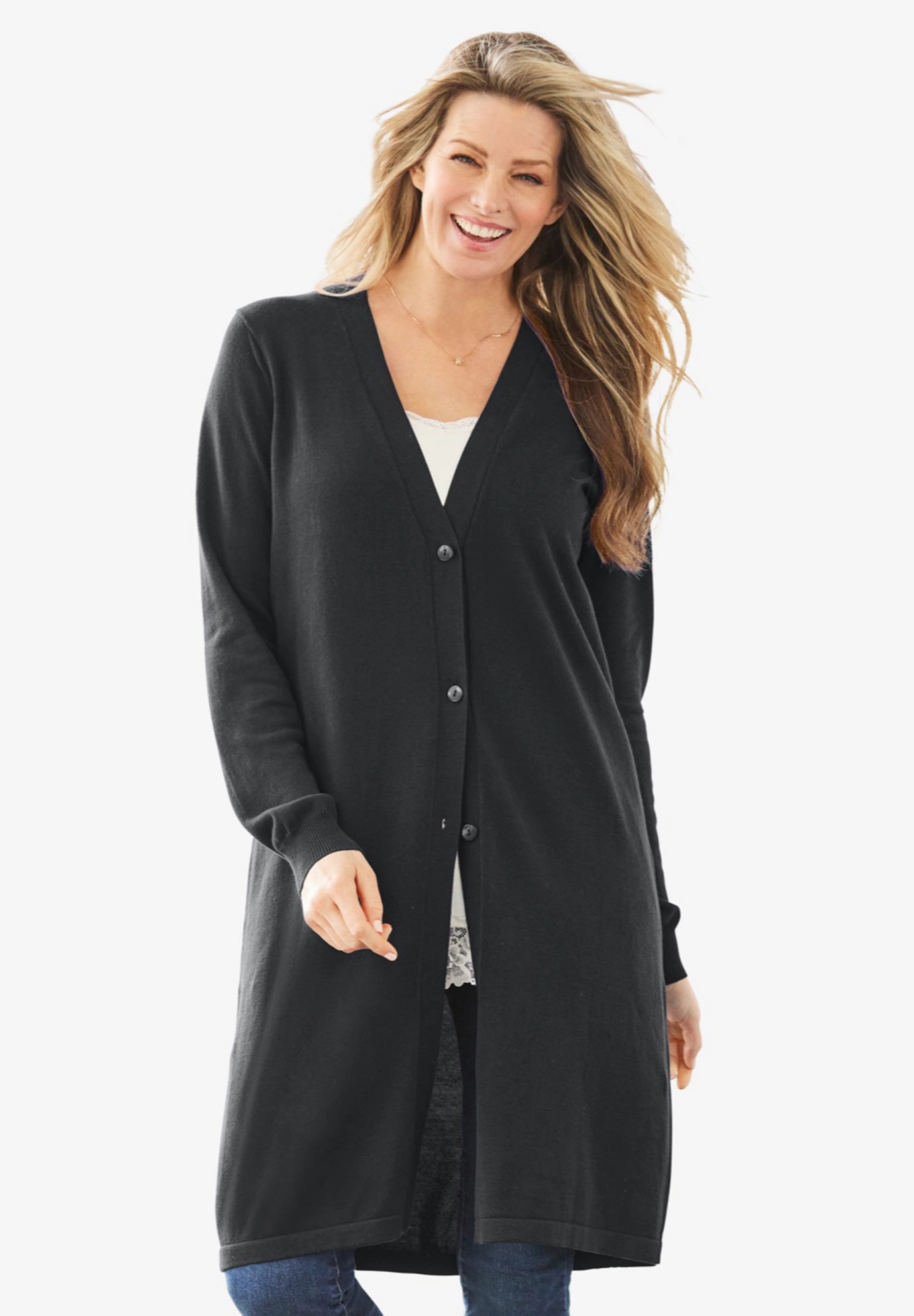 Woman Within Plus Perfect Cotton Duster Sweater