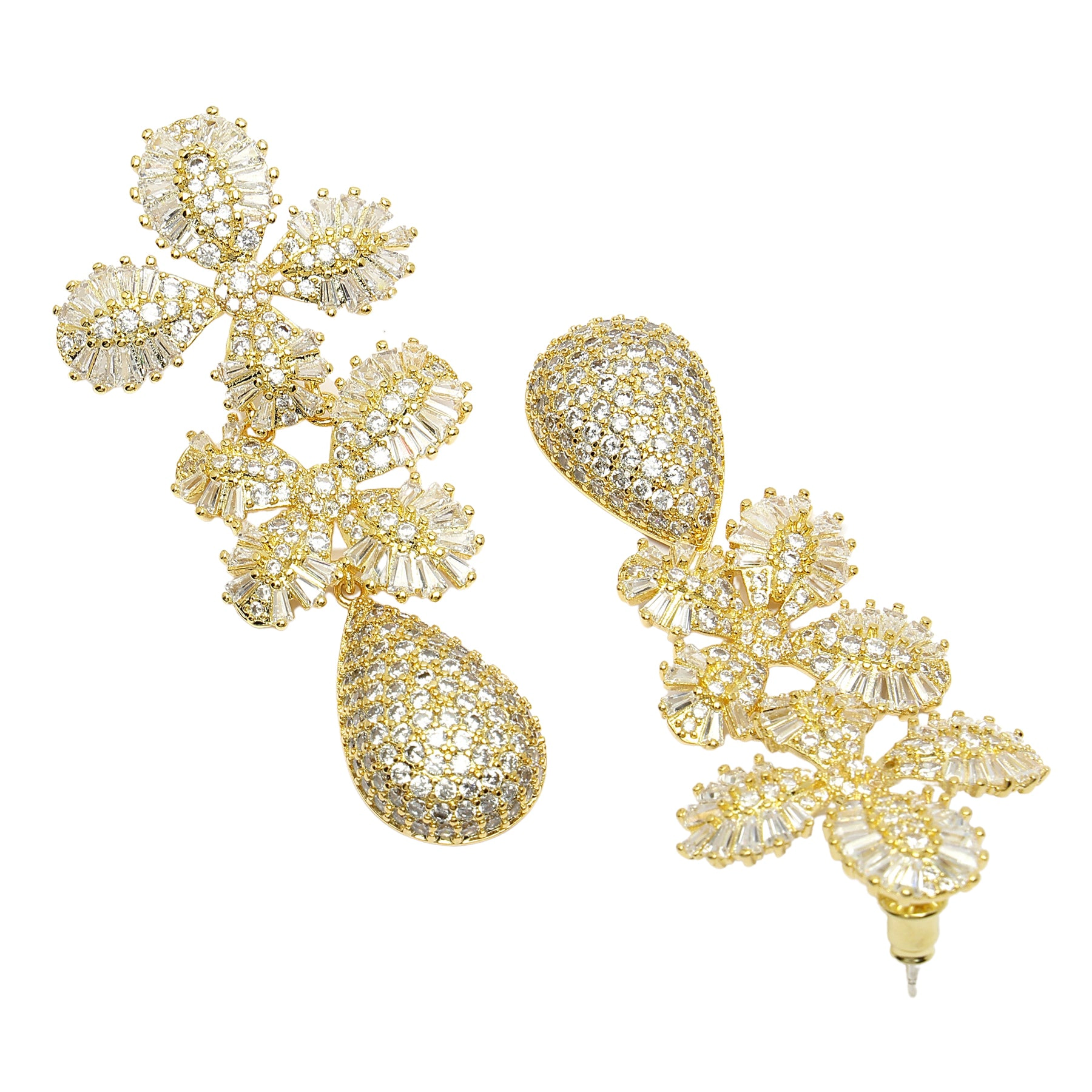 AGP PARIS Womens Diva Collection Cubic Zirconia Dual Flower Drop Earrings