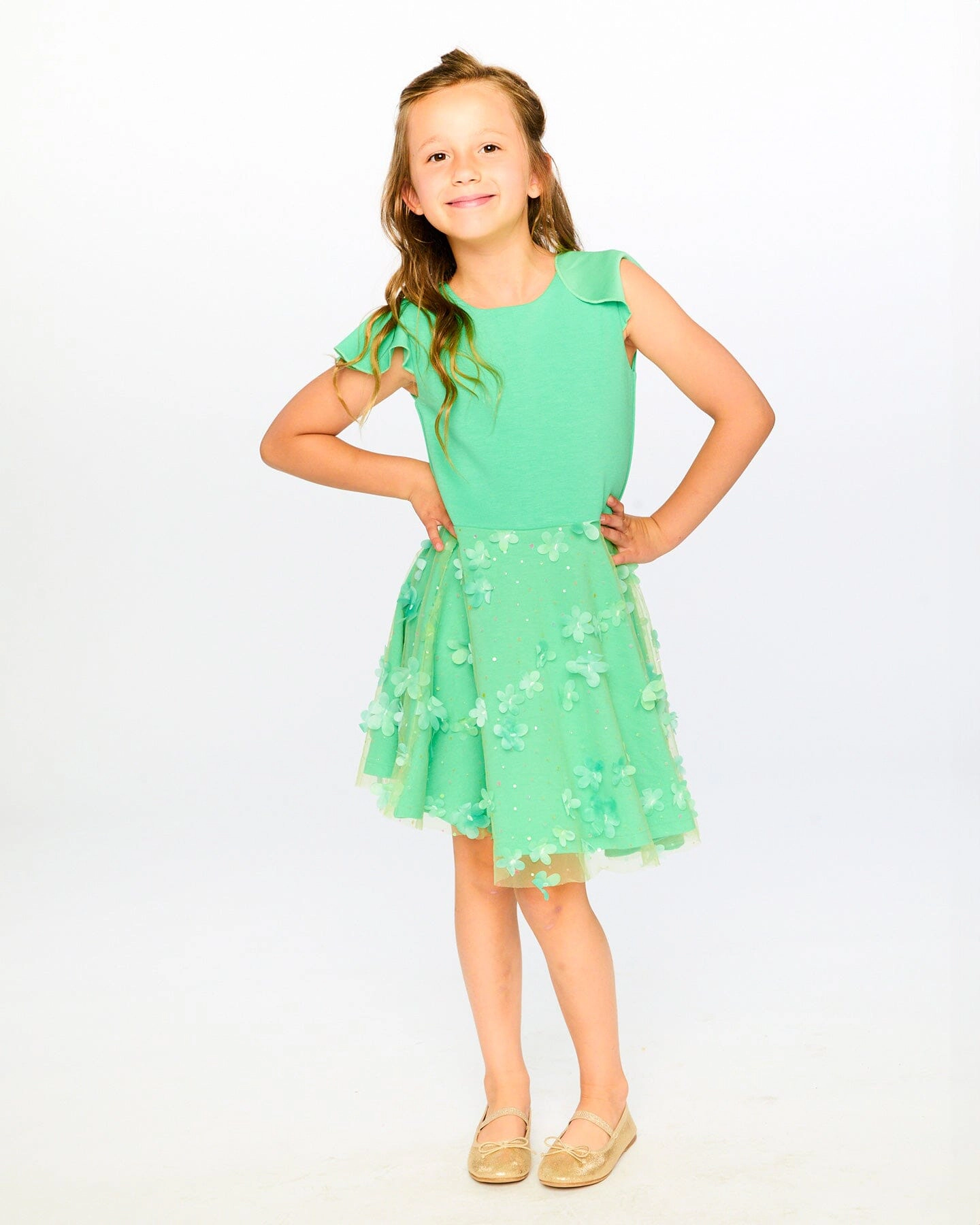 Deux par Girls Bi-Material Short Flutter Sleeve Dress