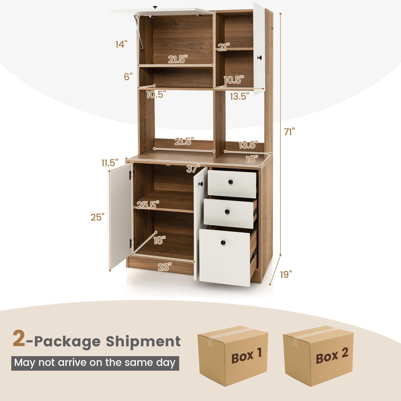 SUGIFT 71-in Tall 110-lb Countertop White Pantry Cabinet with 3 Storage Cabinets and 3 Deep Drawers