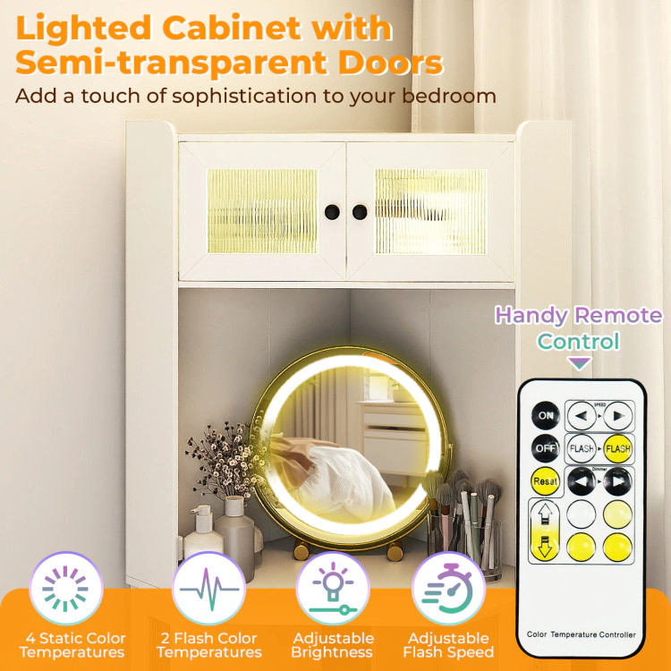 Hivvago Compact Dressing Corner Vanity Desk With Mirror And Lights