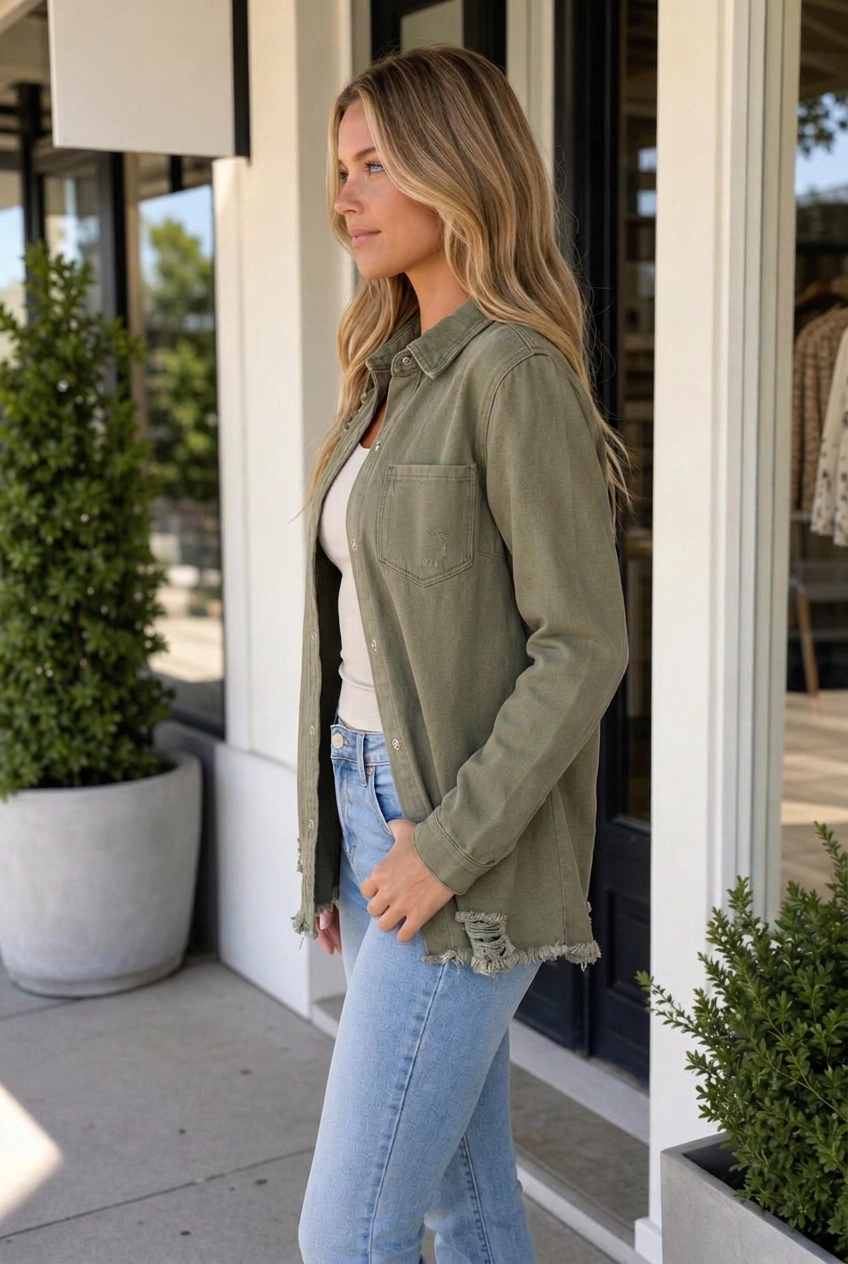 Threaded Pear Women's Lucero Raw Hem Distressed Shirt