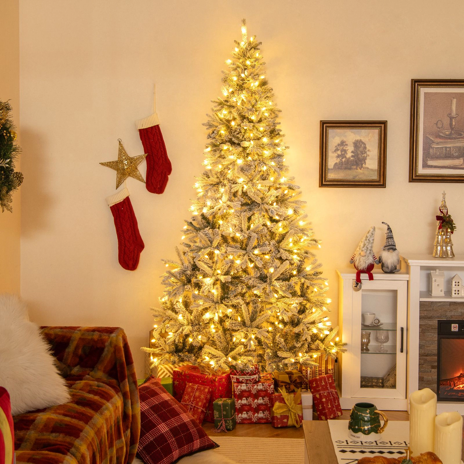 SlickBlue 7FT Half Christmas Tree with LED Lights and Snow Flock