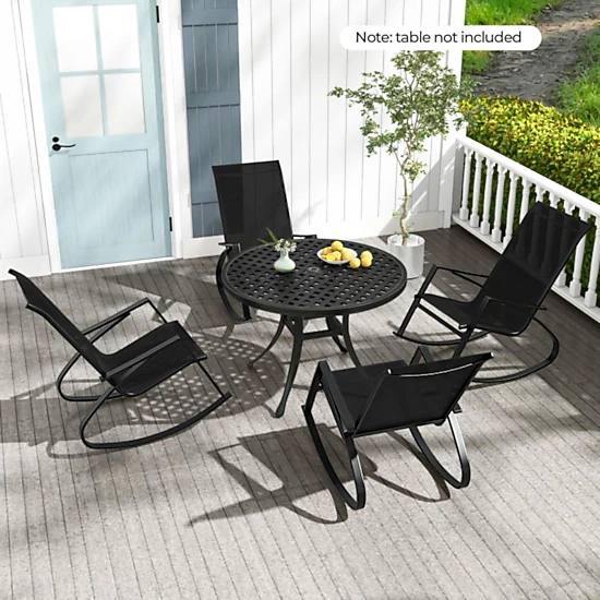 Hivvago 2 Pieces Patio Rocking Chairs Outdoor Sling Fabric Rockers With Ergonomic Backrest And Seat-Black