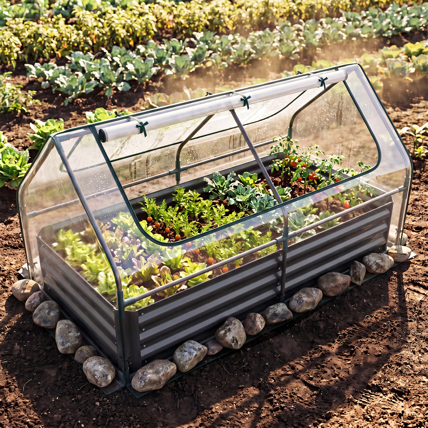 LJG 69 x 33 x 12 Inch Galvanized Raised Garden Bed with Cover