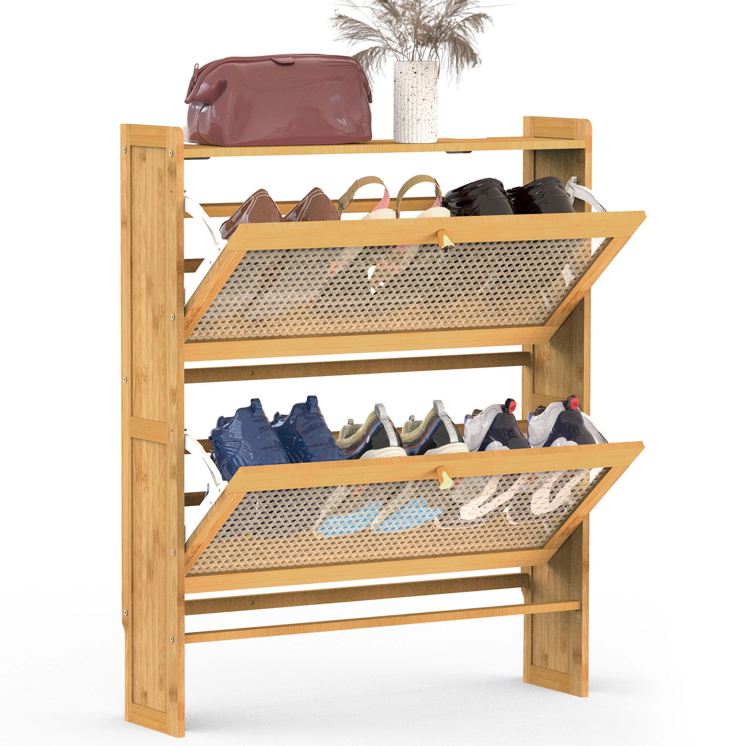 NEW Home Unisex 2-Tier Bamboo Shoe Cabinet