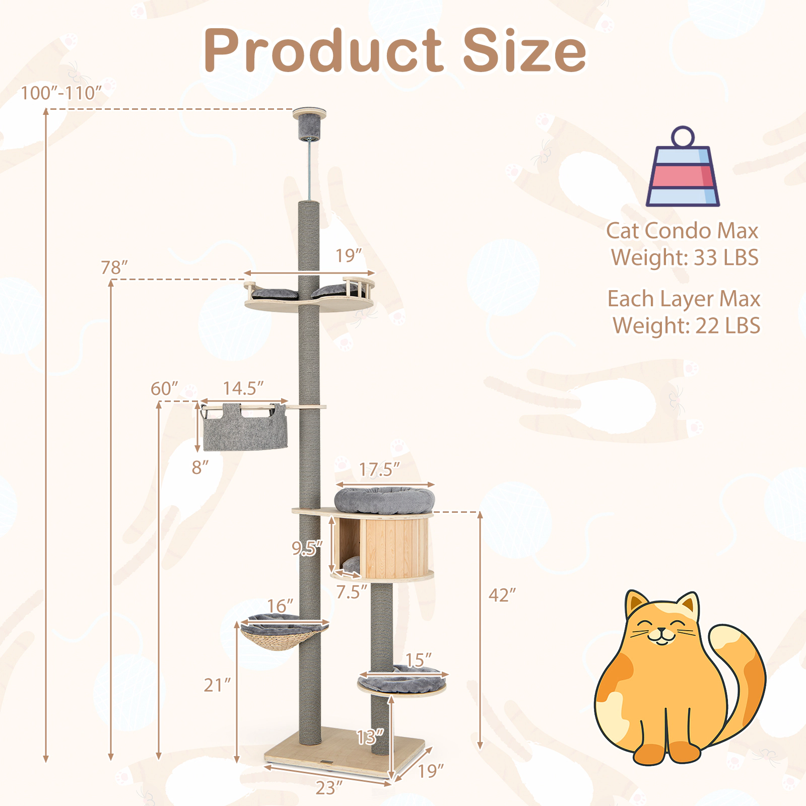 SlickBlue Adjustable 6-Tier Floor-to-Ceiling Cat Tree Tower