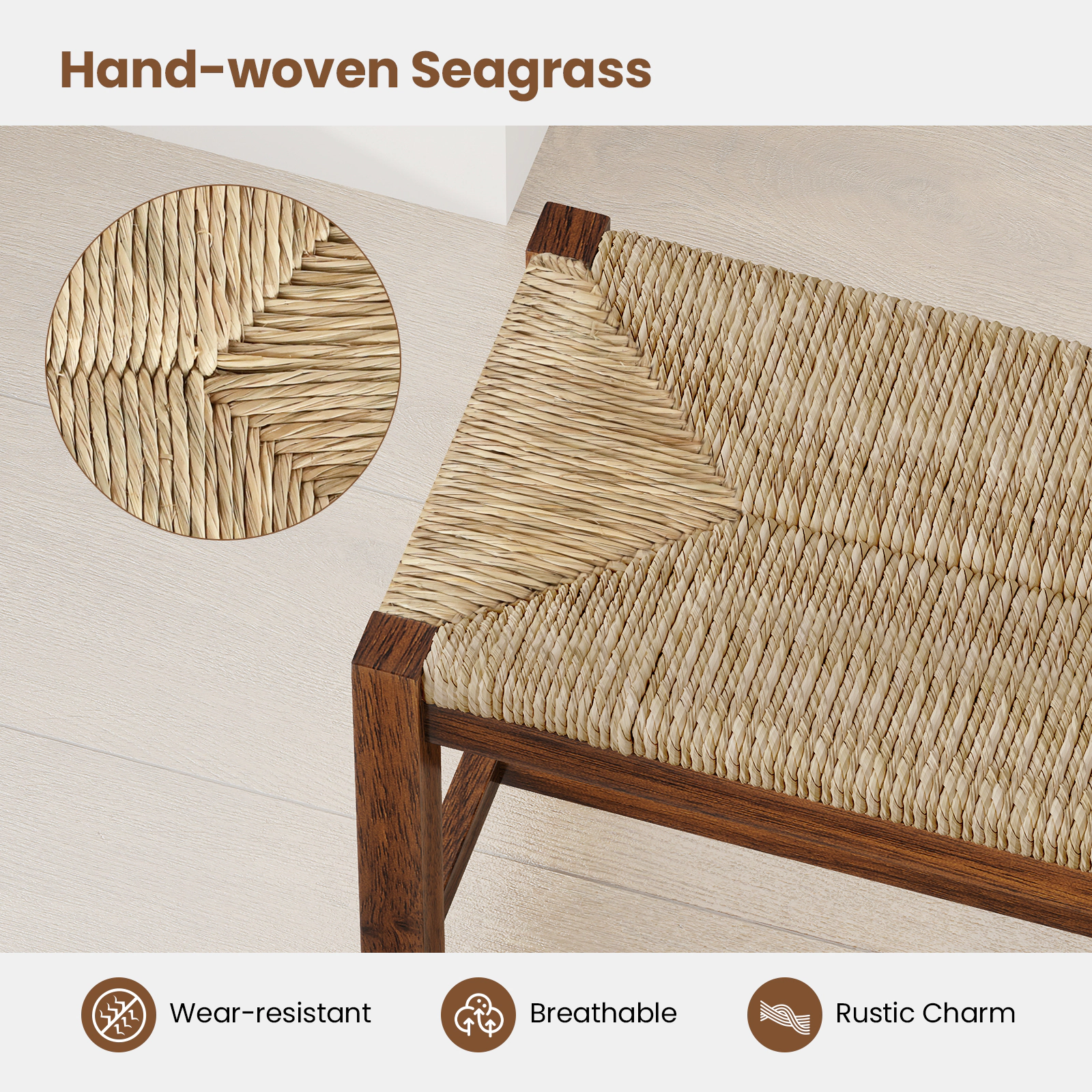 Hivvago Wooden Seating Bench with Solid Rubber Wood Frame