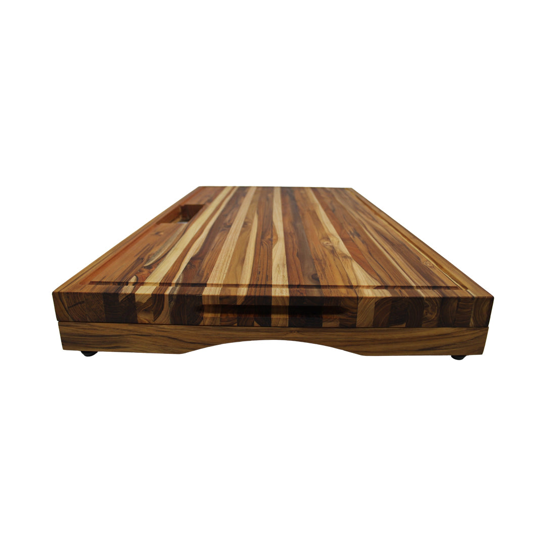 EcoDecors Teak Edge-Grain Cutting Board 34" x 20", Juice Groove, Handles & Waste Slot