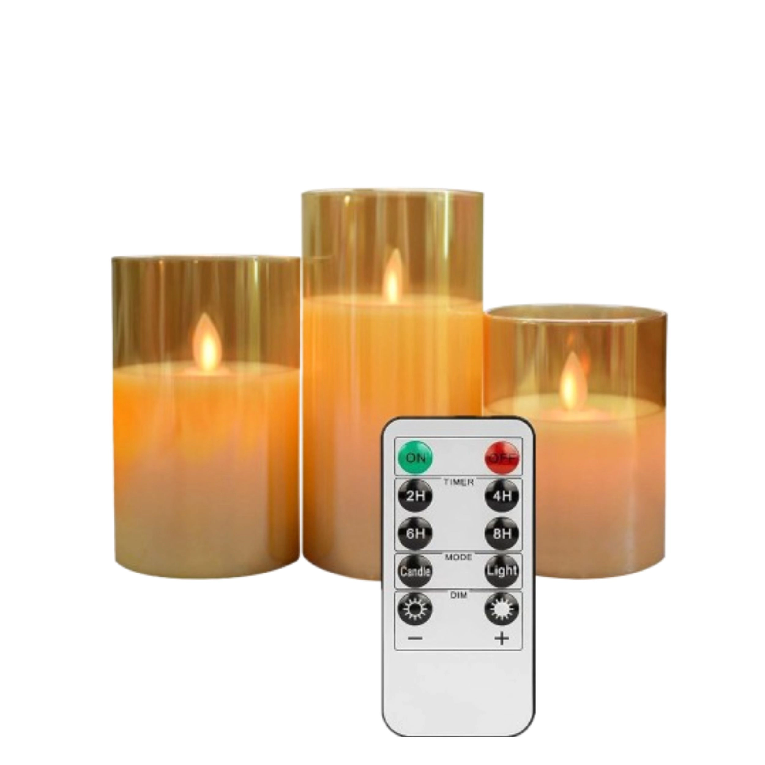 Home Collection Pack of 3 Gold Glass Flameless LED Candles with Remote
